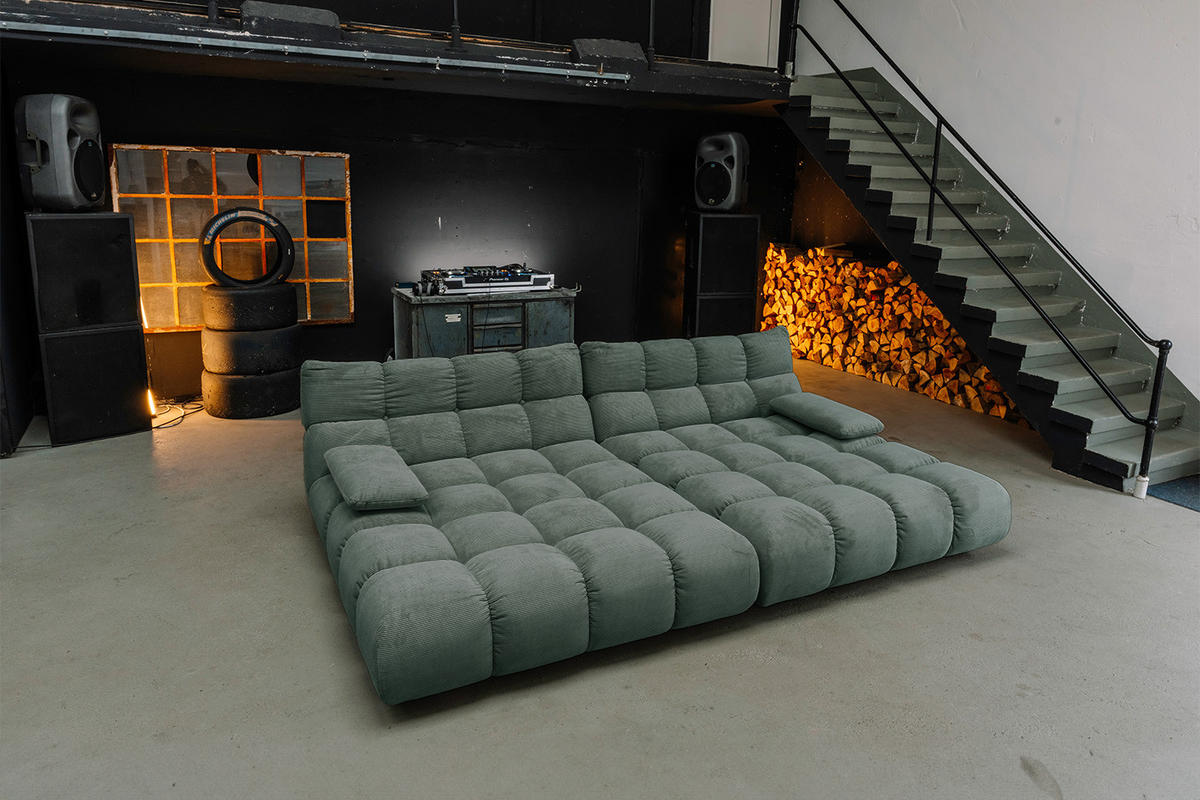 BIG SOFA VIVIEN Smaragdgrün Cord - Smaragdgrün/Schwarz, Kunststoff/Textil (296/85/178cm) - KAWOLA