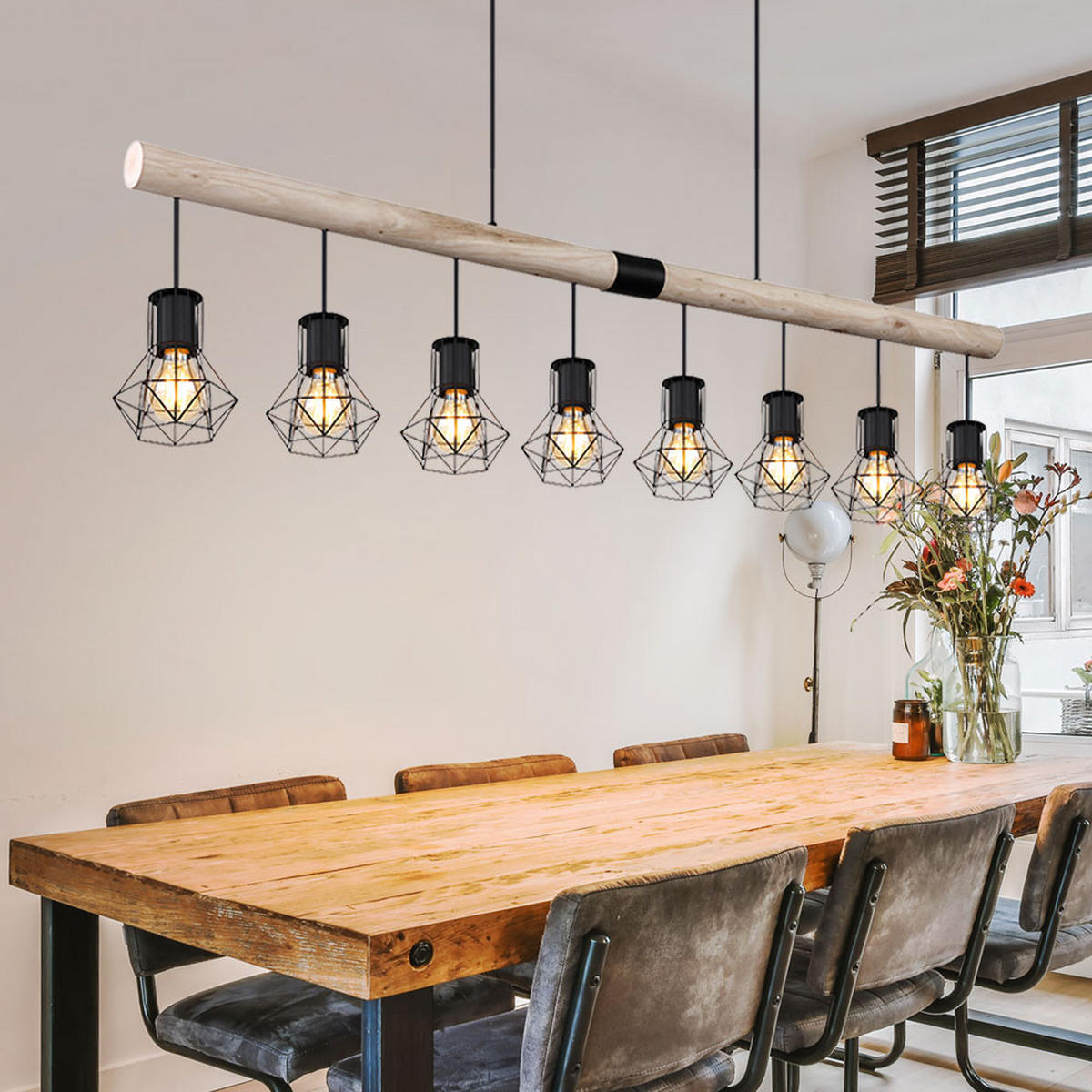 HÄNGELEUCHTE Holz Braun Metall - Braun, Holz (140/13.3/120cm) - Globo Lighting