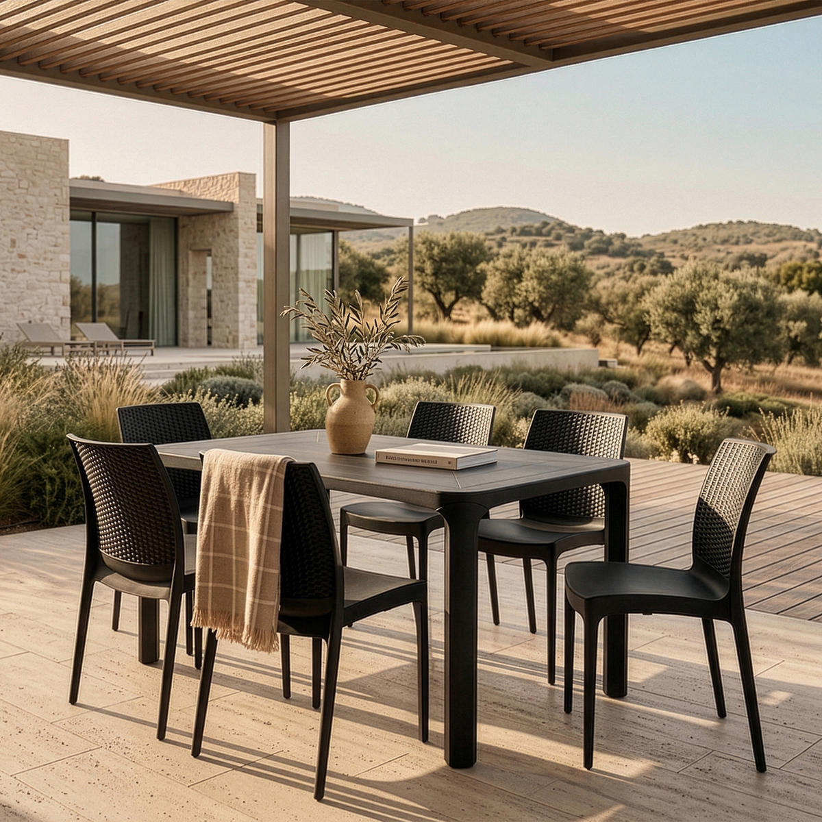 GARTENMÖBEL-SET LEOPSI, RANTU 7-tlg, Anthrazit - Anthrazit, Kunststoff - KONSIMO®