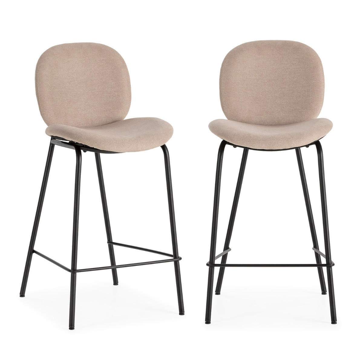 BARHOCKER (Set aus 2) aus Stoff mit schwarzen Metallbeinen - cori 43/54/66 cm - Beige, Textil (54/66/43cm) - Calicosy