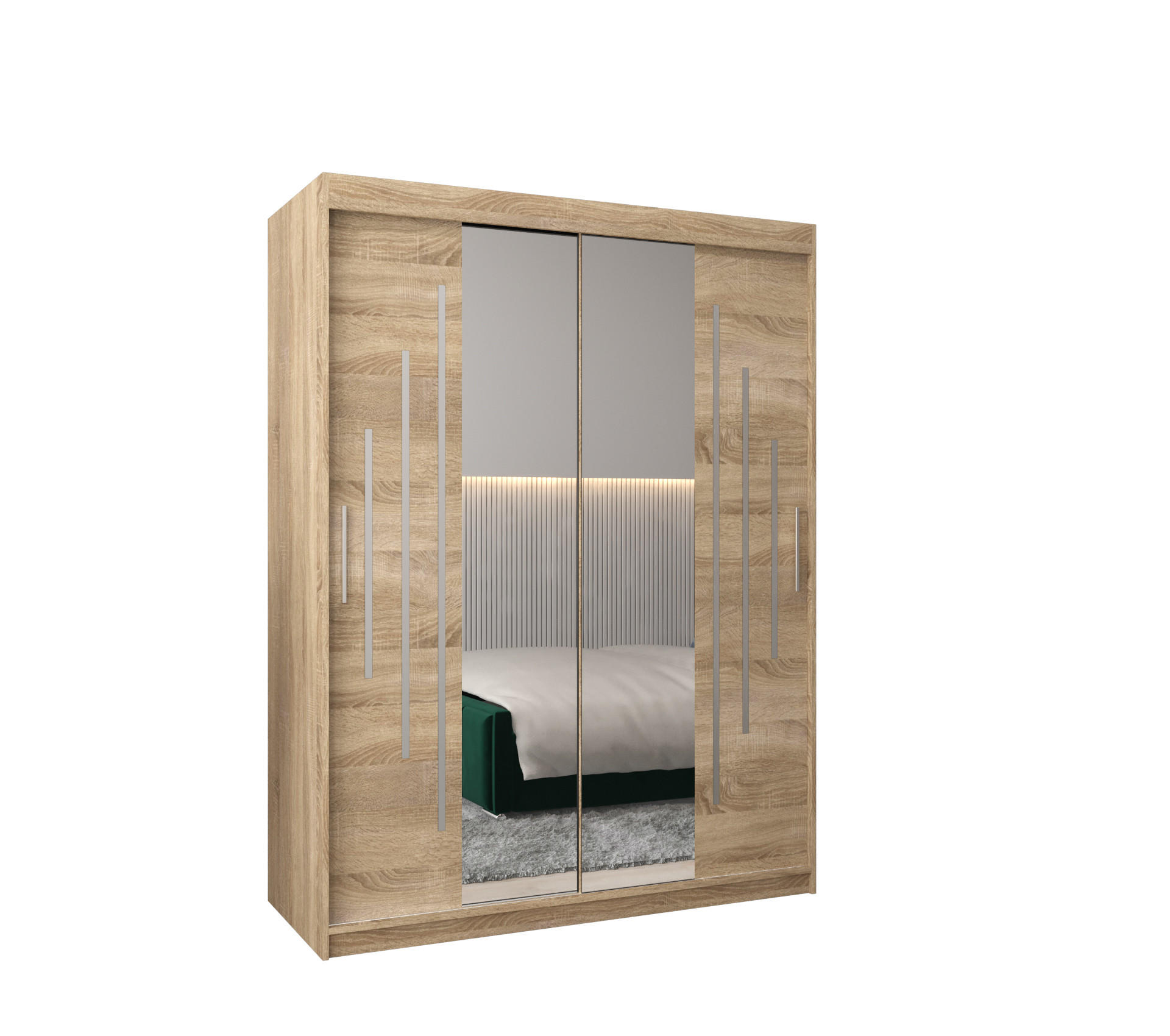 Abiks Möbel Schwebetürenschrank Sonoma Eiche, Sonoma Eiche 150x200x62 cm