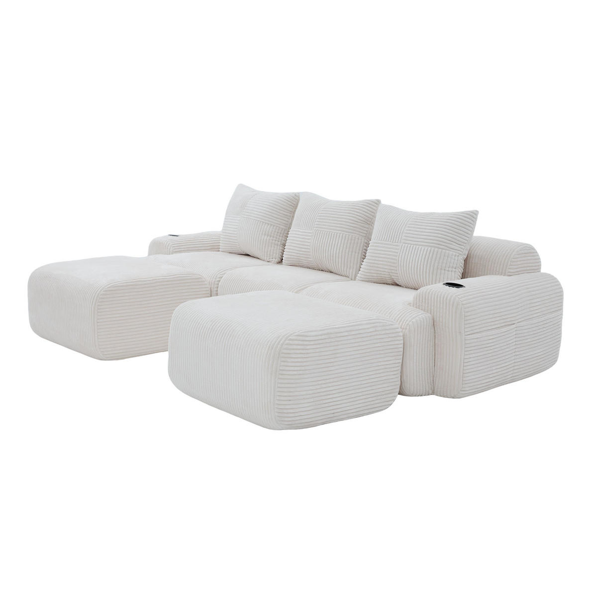 WOHNLANDSCHAFT 268/174/80 cm Beige mit 2 Fußhocker, 2 Becherhalter und Aufbewahrungstaschen - Beige, Textil (268/80/174cm) - Oxeza