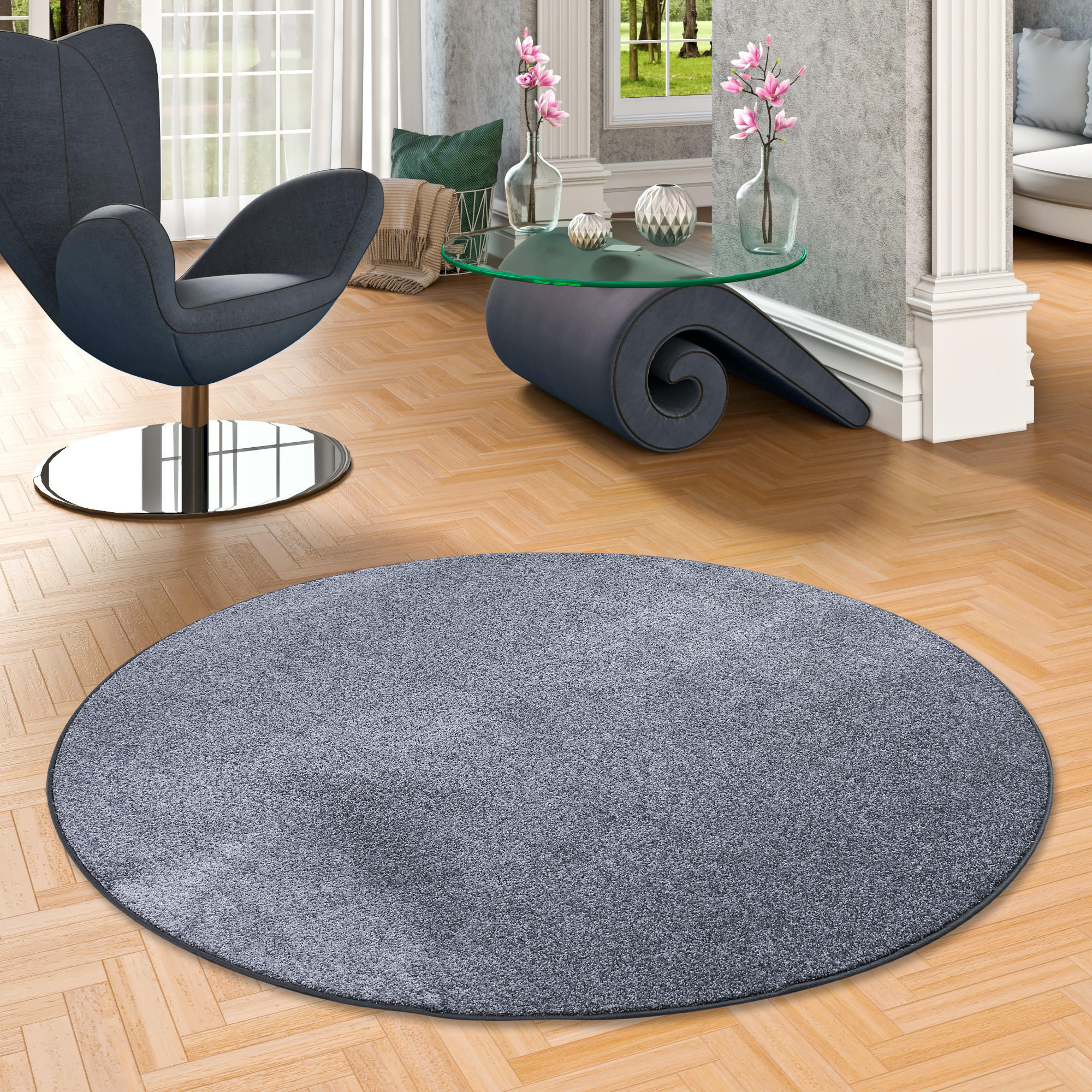 LUXUS SOFT VELOURS TEPPICH SHINE RUND - Anthrazit, Textil (200/200cm) - Snapstyle