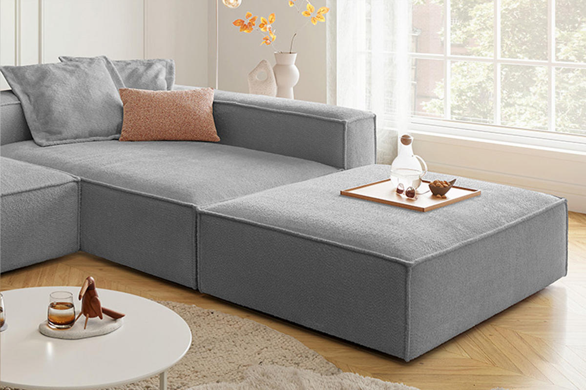 ECKSOFA CARMO Grau Flachgewebe - Schwarz/Grau, Kunststoff/Textil (306/191cm) - KAWOLA