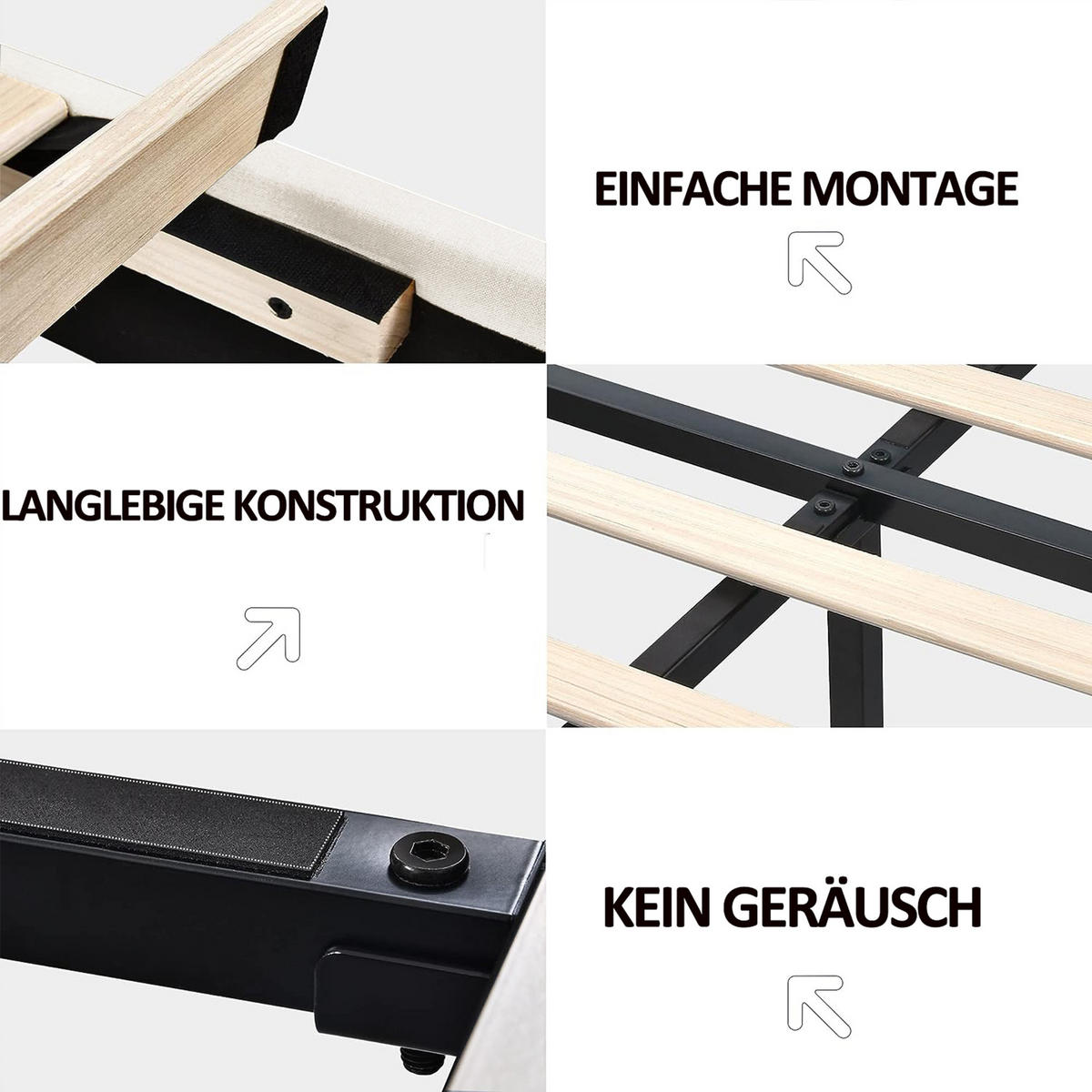 BETT 160x200 cm mit LED und USB, Doppelbett 160x200 cm mit Lattenrost, schwebendes Design, Leinenbezug Beige - Beige, Holz/Textil (160/200cm) - GENKI LIVING