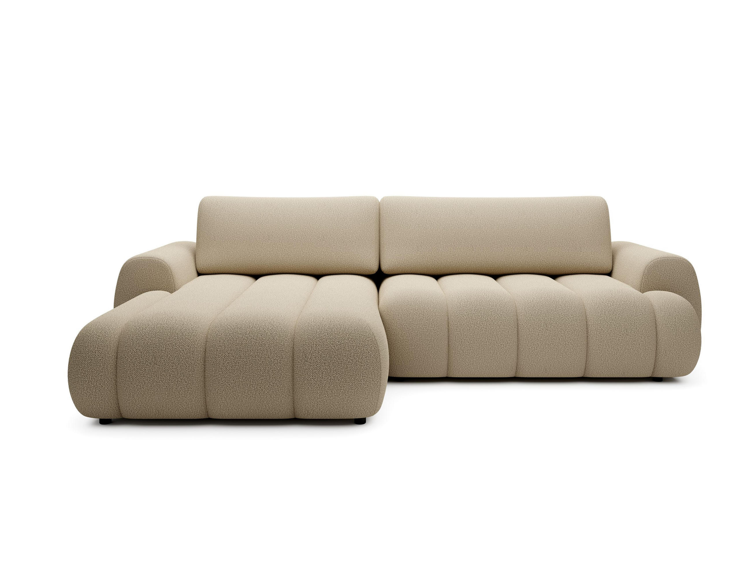 ECKSOFA SITO Creme Geflochtener Stoff mit Schlaffunktion - Creme, Holz (272/168cm) - MASSENO