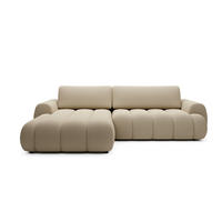 ECKSOFA SITO Creme Geflochtener Stoff mit Schlaffunktion - Creme, Holz (272/168cm) - MASSENO