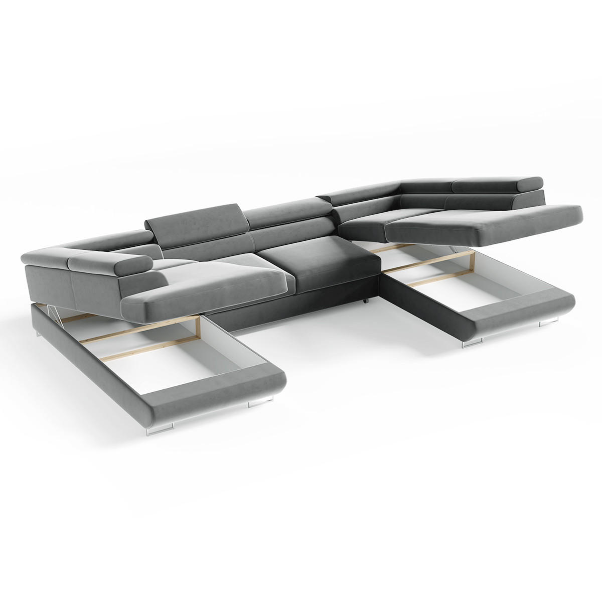 PANORAMASOFA Lyam 5 Sitzplätze Grau - Grau, Holzwerkstoff (335/72/201cm) - Petits-meubles