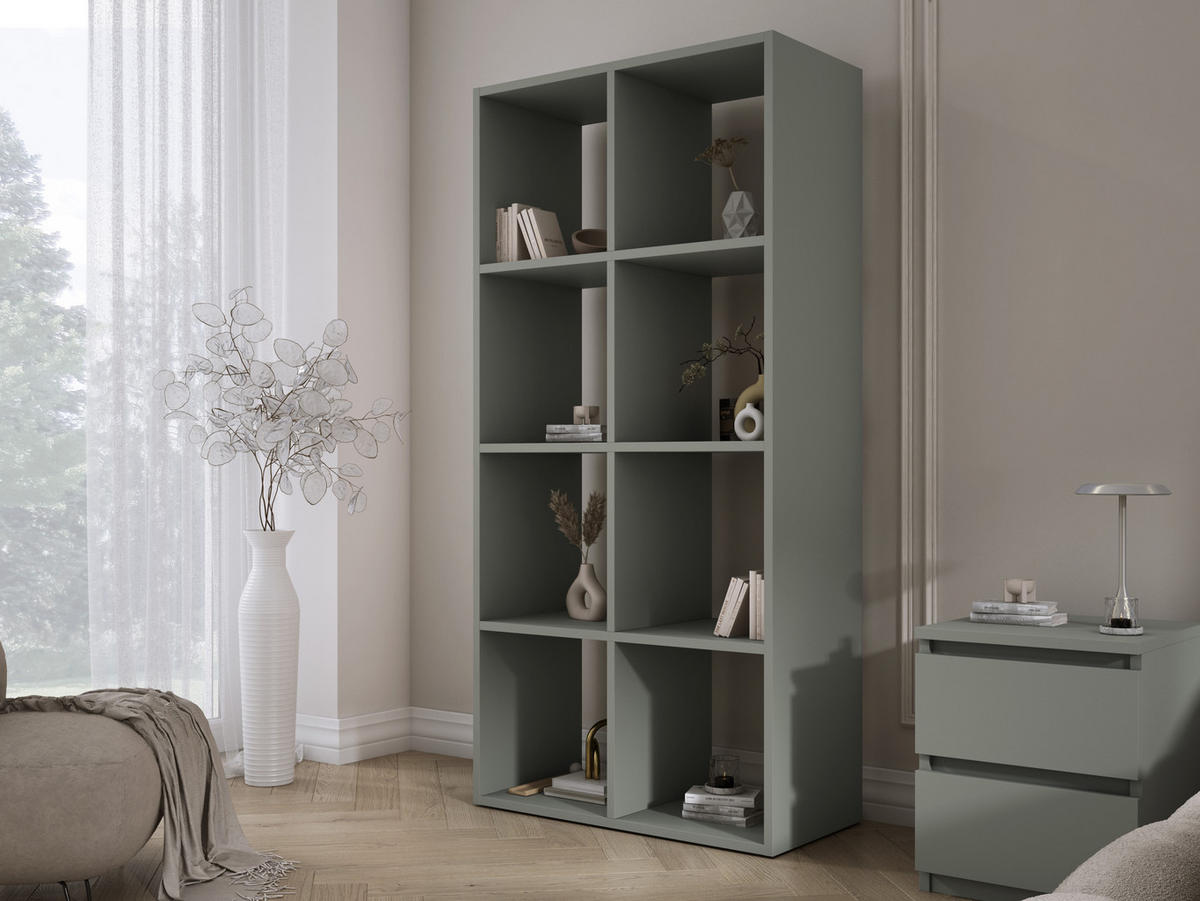 BÜCHERREGAL mit 8 Fächern – Farbe: Grüne Aloe – 147 × 74 × 30 cm, vertikale oder horizontal - Grün, Holzwerkstoff (74/147/30cm) - 3XE LIVING