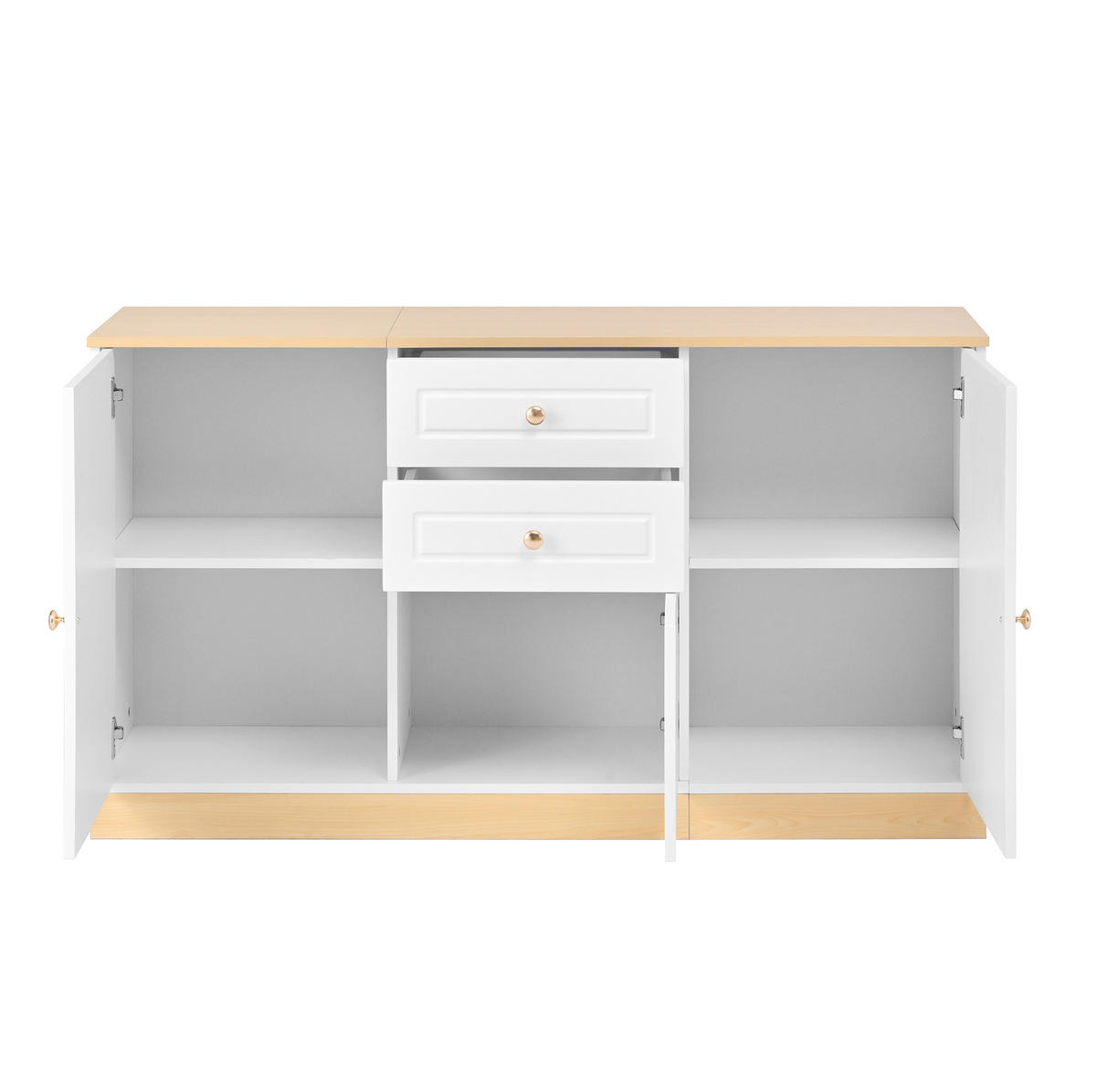 SIDEBOARD 135,5/39/76 cm mit 3 Türen, 2 Schubladen und verstellbaren Einlegeböden, Weiß und Holzfarbe - Weiß, Holzwerkstoff (135.5/76/39cm) - Redom
