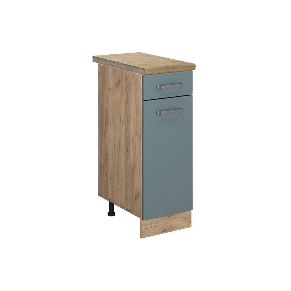 KÜCHENUNTERSCHRANK R-Line Blau-Grau 30 cm, AP Eiche - Honigeiche/Eiche Wotan, Holzwerkstoff (30/81.6/60cm) - Vicco