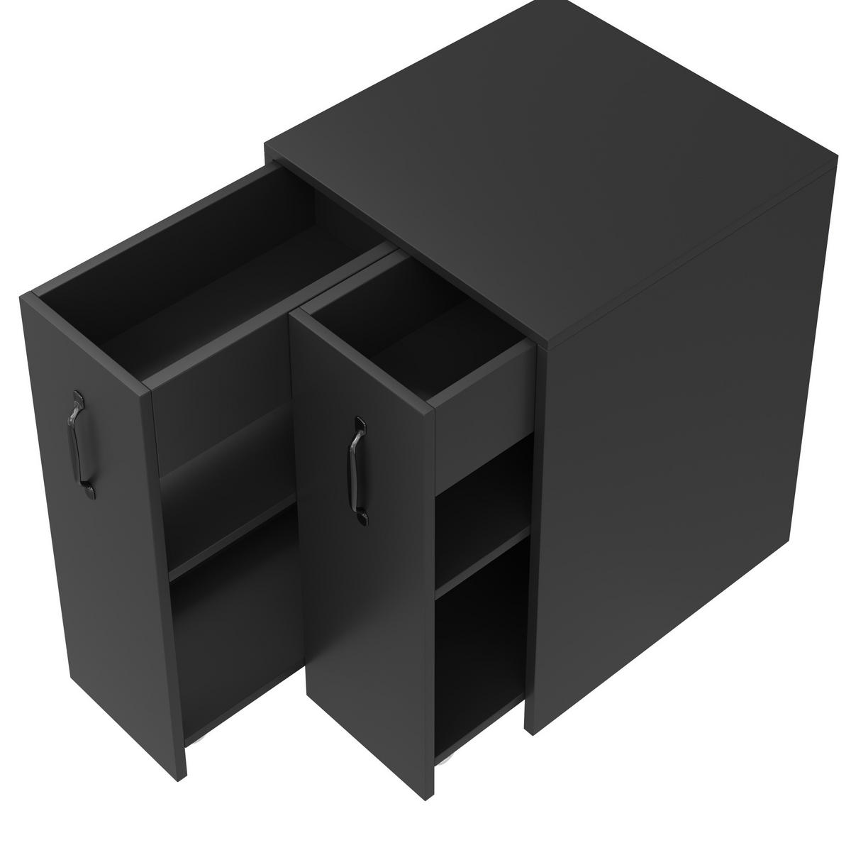 SIDEBOARD 52/50/75 cm mit Rollen und ausziehbaren Fächern in Schwarz - Schwarz, Holzwerkstoff (52/75/50cm) - BEAOK