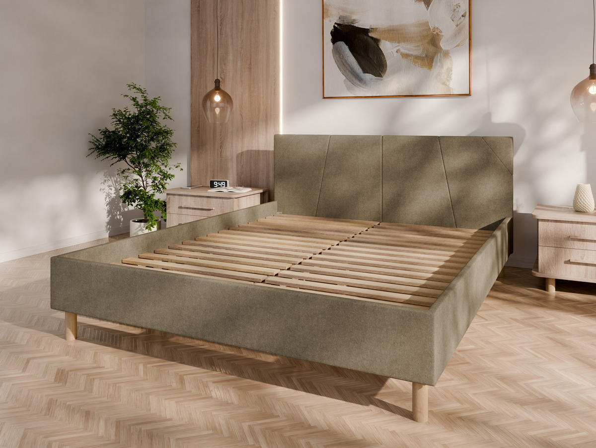 POLSTERBETT ALMORE 160x200cm Elegantes Polsterbett für modernen Wohnstil , Taschenfederkernmatratze LIORA(19cm), cappuccino - Cappuccino, Holz (160/200cm) - Panda Möbel