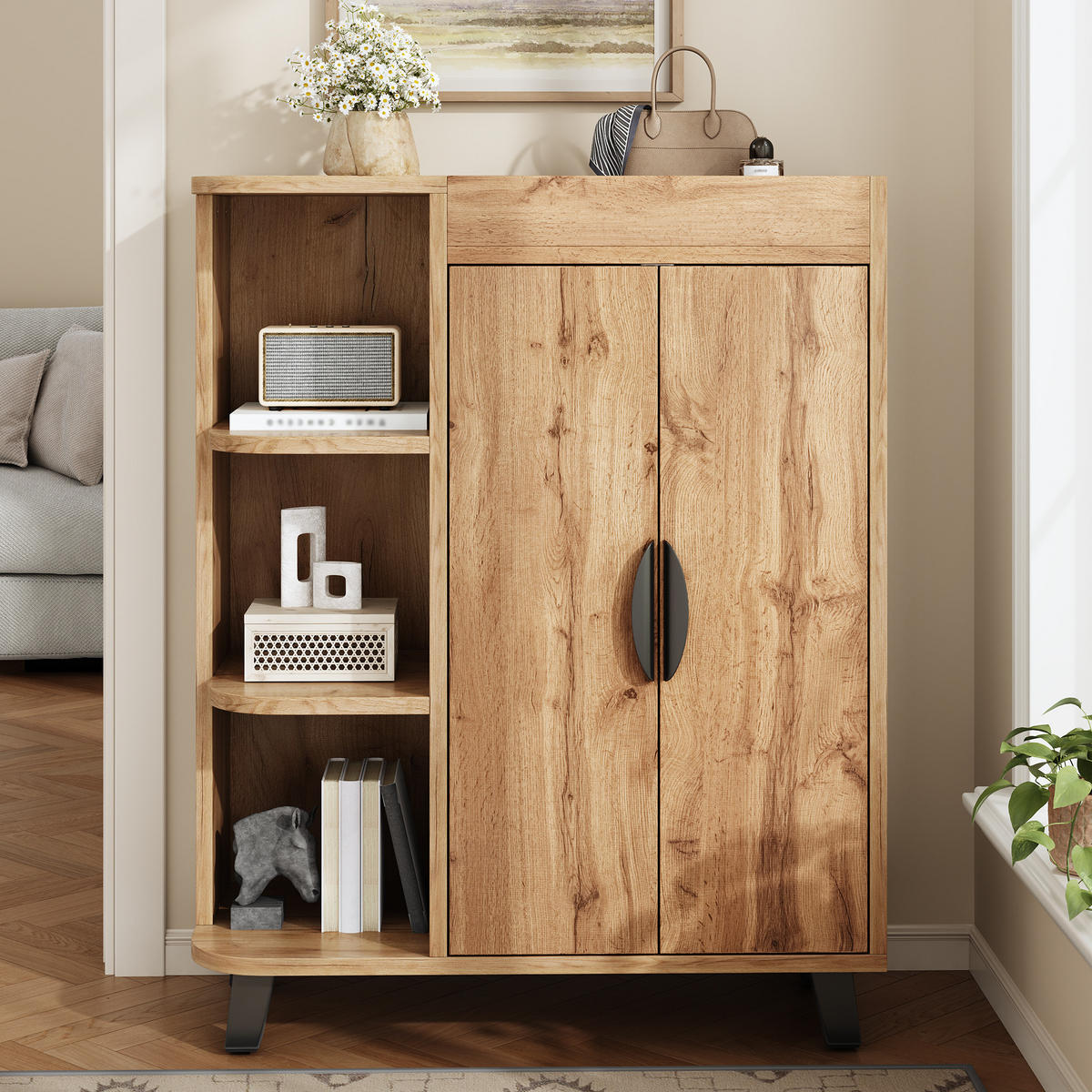 SCHUHSCHRANK schmal 2 Türen Holzoptik - Naturfarben, Holzwerkstoff (80/99/32cm) - Fortuna Lai