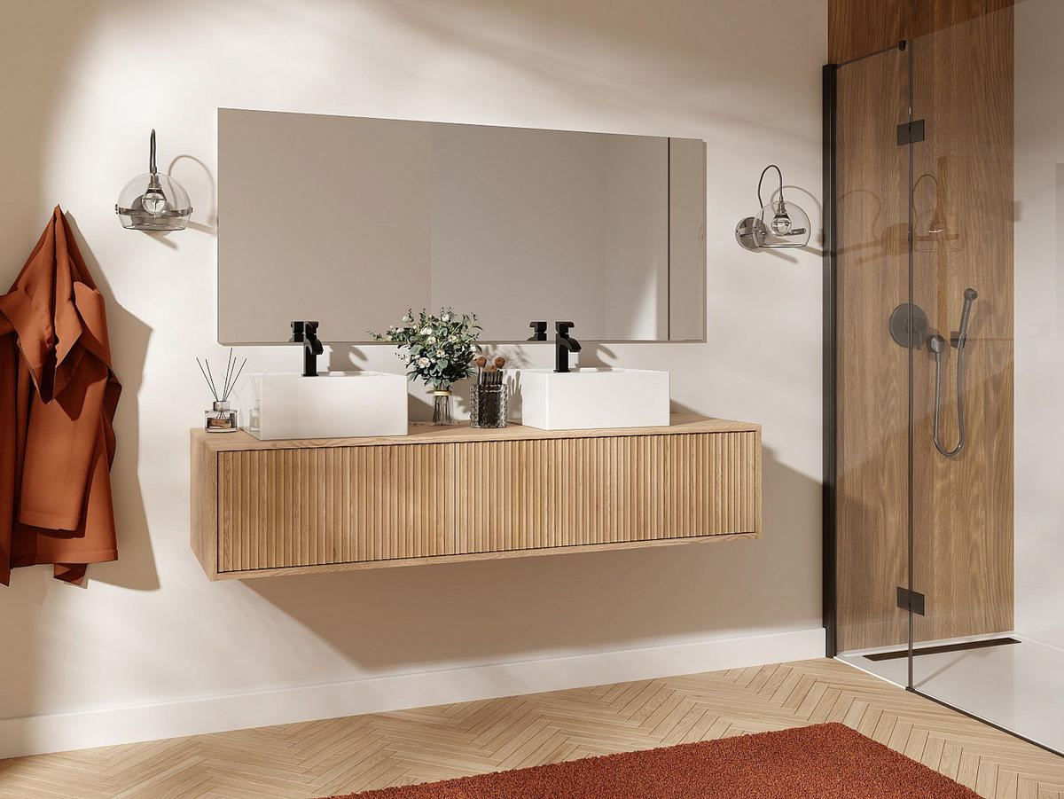 WASCHBECKENUNTERSCHRANK - 150 cm x 47 cm - holz - naturfarben hell Arnega - Naturfarben, Holz (150/32/47cm) - Vente-Unique