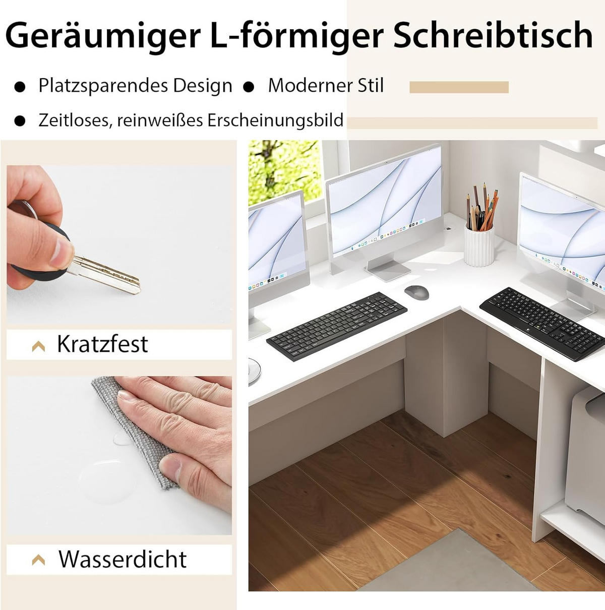 DATORBORD vitt - Vit, Träbaserade material (130/130/74cm) - COSTWAY