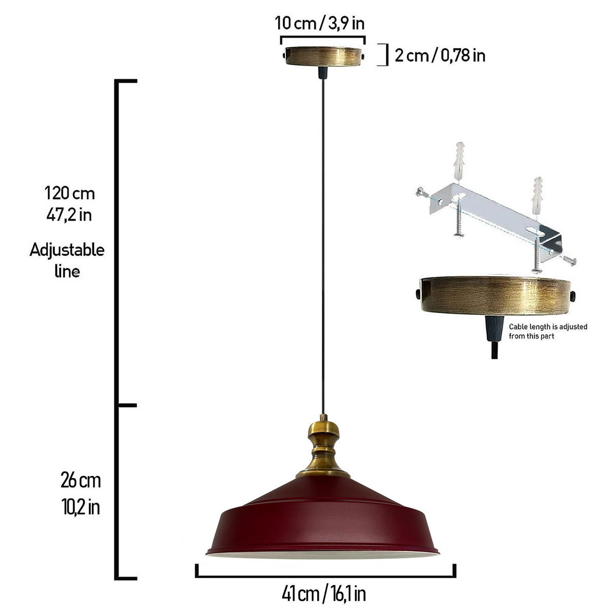PENDELLEUCHTE Asletl 40/30 cm - Dunkelrot, Metall (40/30cm) - Bamyum