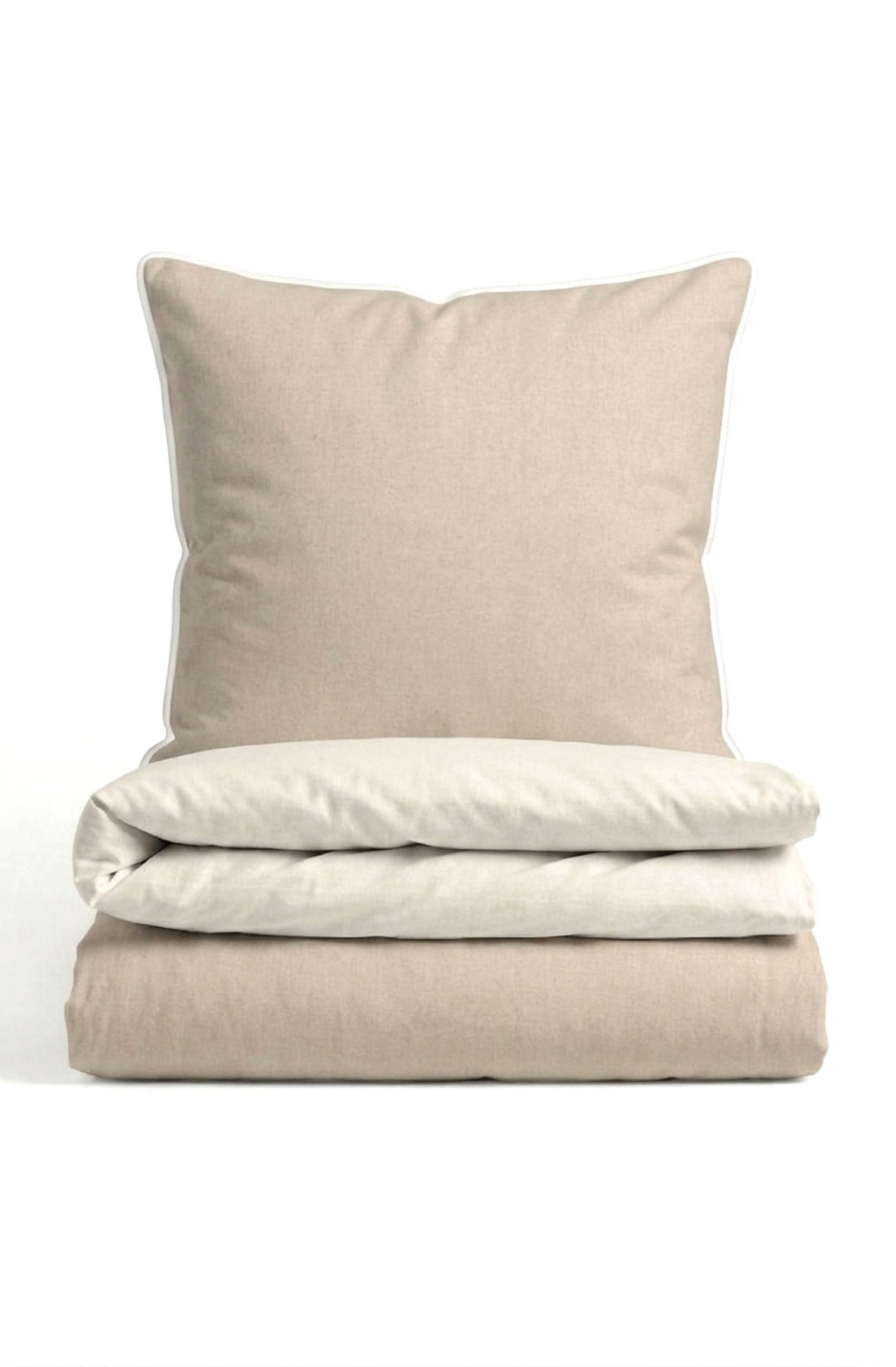 BETTWÄSCHE-GARNITUR Premium Biber Melange UNI kitt, 155x200 cm + 80x80 cm - Beige, Textil (155/200cm) - biberna