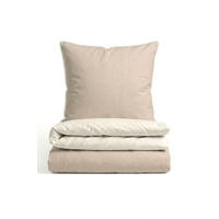 BETTWÄSCHE-GARNITUR Premium Biber Melange UNI kitt, 155x200 cm + 80x80 cm - Beige, Textil (155/200cm) - biberna