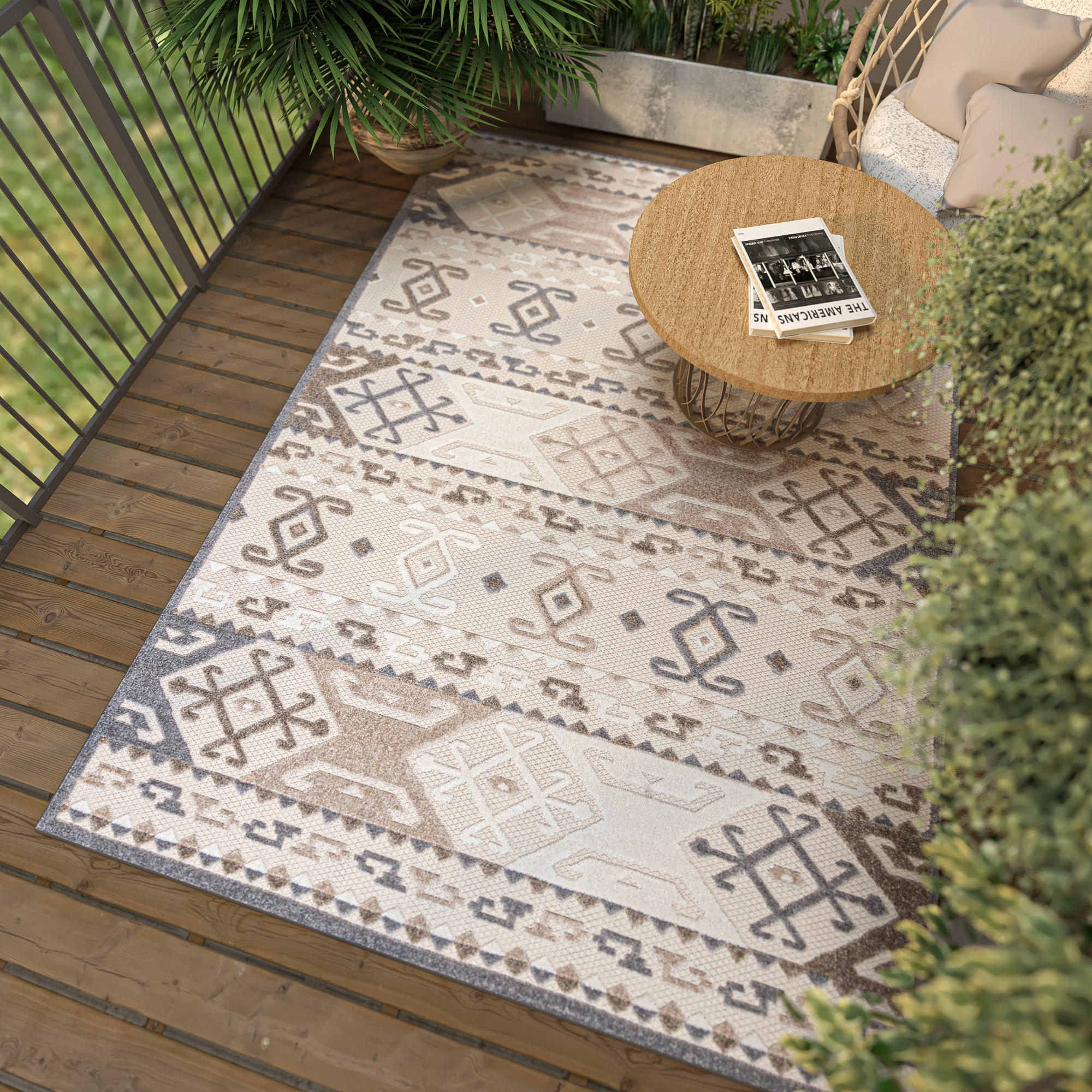 TEPPICH In-Outdoor Beige Ethnische - Kurzflor Rechteckig Creme - 160 x 230 cm - Beige, Textil (160/230cm) - Mazovia