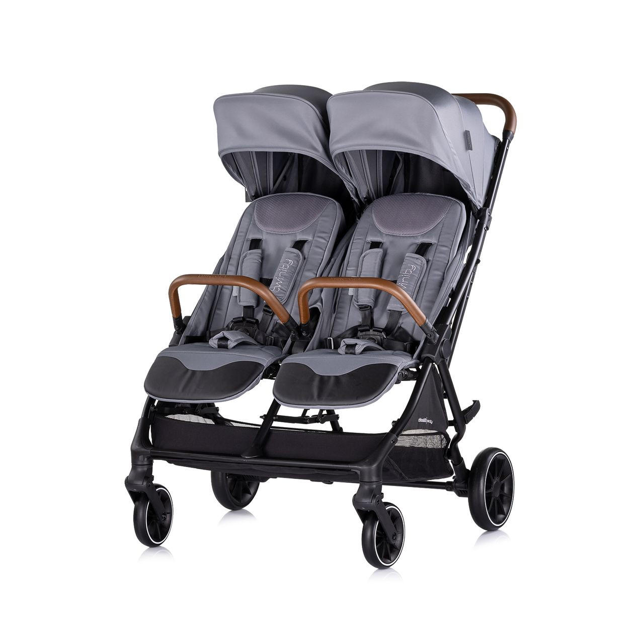 GESCHWISTERKINDERWAGEN Twinity grau Fußabdeckung Wickeltasche Becherhalter - Grau, Metall (67/75/105cm) - Chipolino