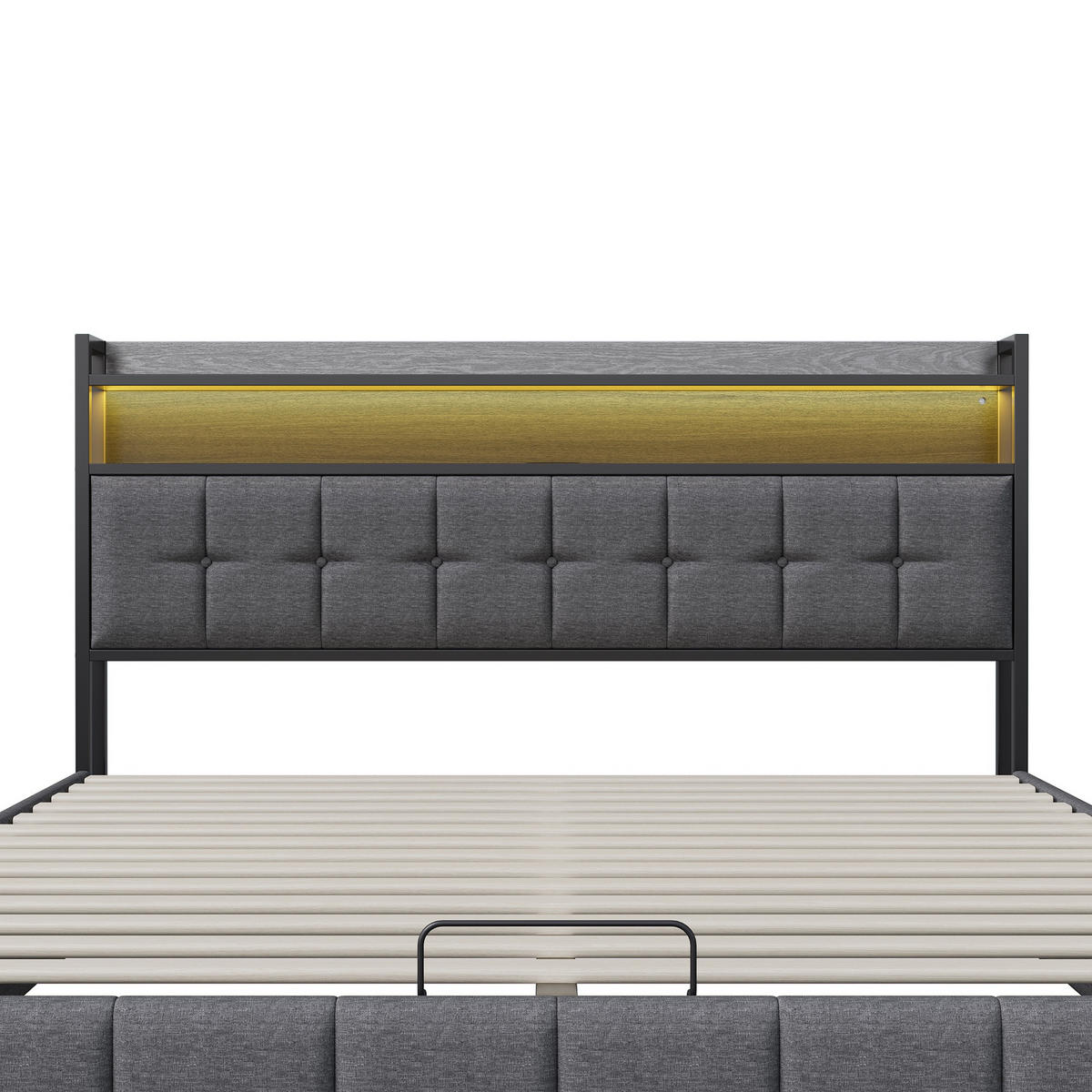 POLSTERBETT 140x200 cm Smart-Lift Pro mit Hydraulik-Stauraum, RGB-LED & Ladestation, Leinen-Optik, Grau - Grau, Textil (140/200cm) - DELFA