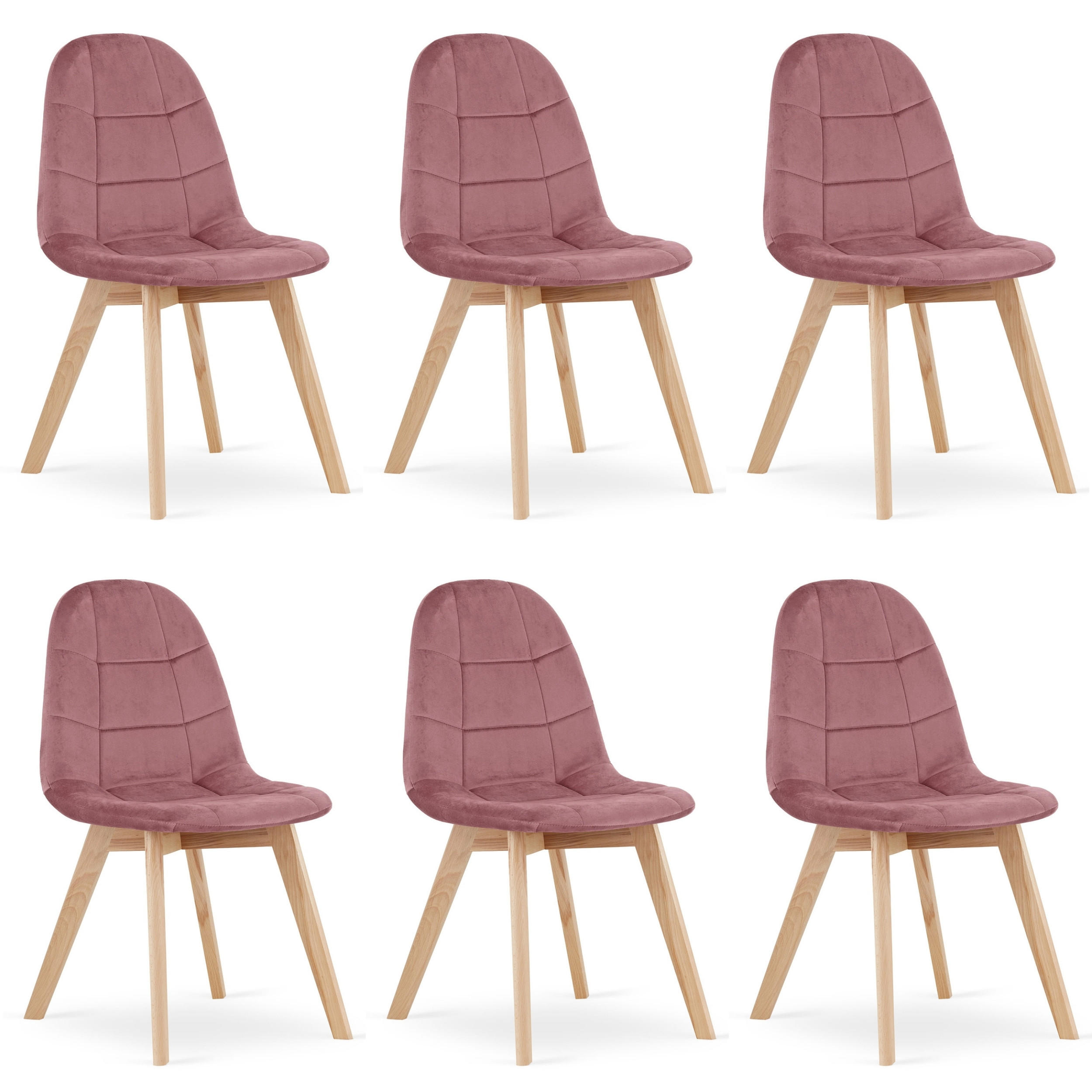 STUHL SORANO 6-er Set, Rosa, mit Samtstoff gepolstert - Rosa, Holz/Textil (45/82/54cm) - Komodee