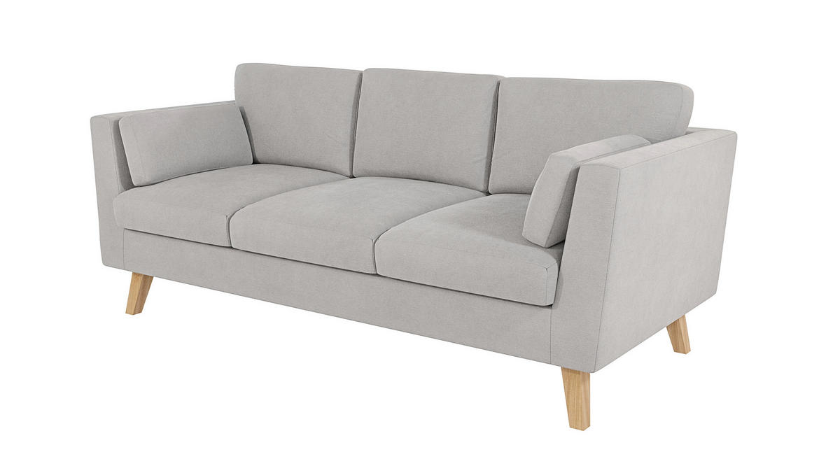 3-SITZER-SOFA Mario Silber Microfaser - Hellbraun/Silberfarben, Holz/Buchenholz (206/90/89cm) - S-Style Möbel