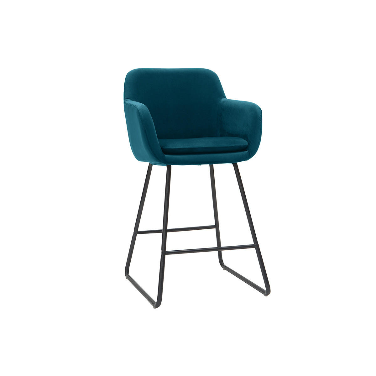 BARHOCKER Stoff Petrol Samteffekt H65 (2er-Satz) AMIKA - Blau, Textil (58/96/54cm) - Miliboo