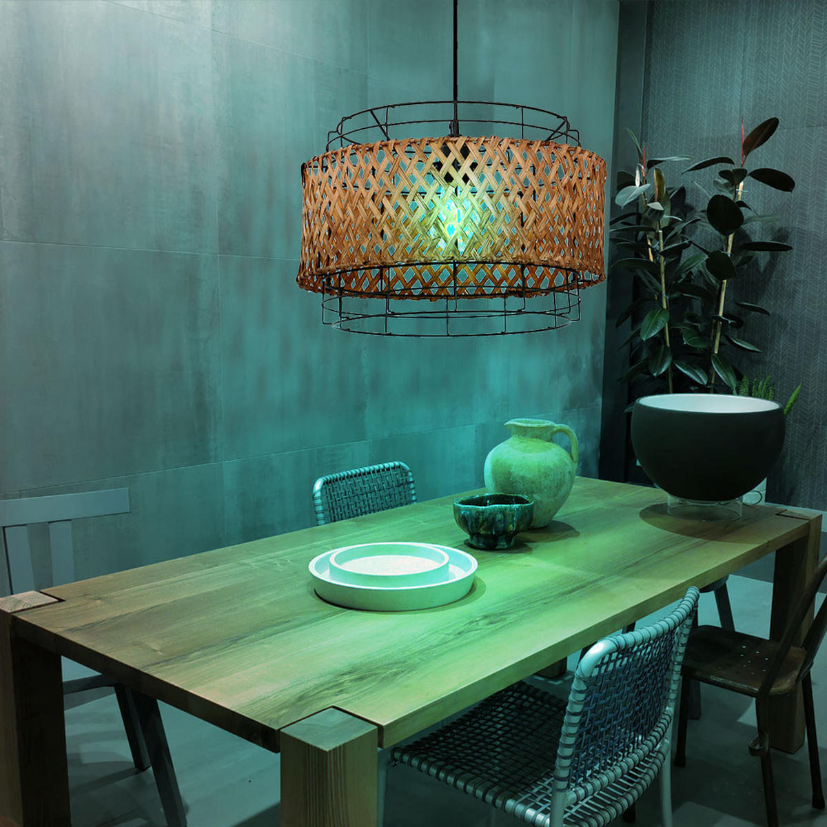 LED HÄNGELEUCHTE Bambusgeflecht Schwarz - Schwarz, Holz (35/35/120cm)