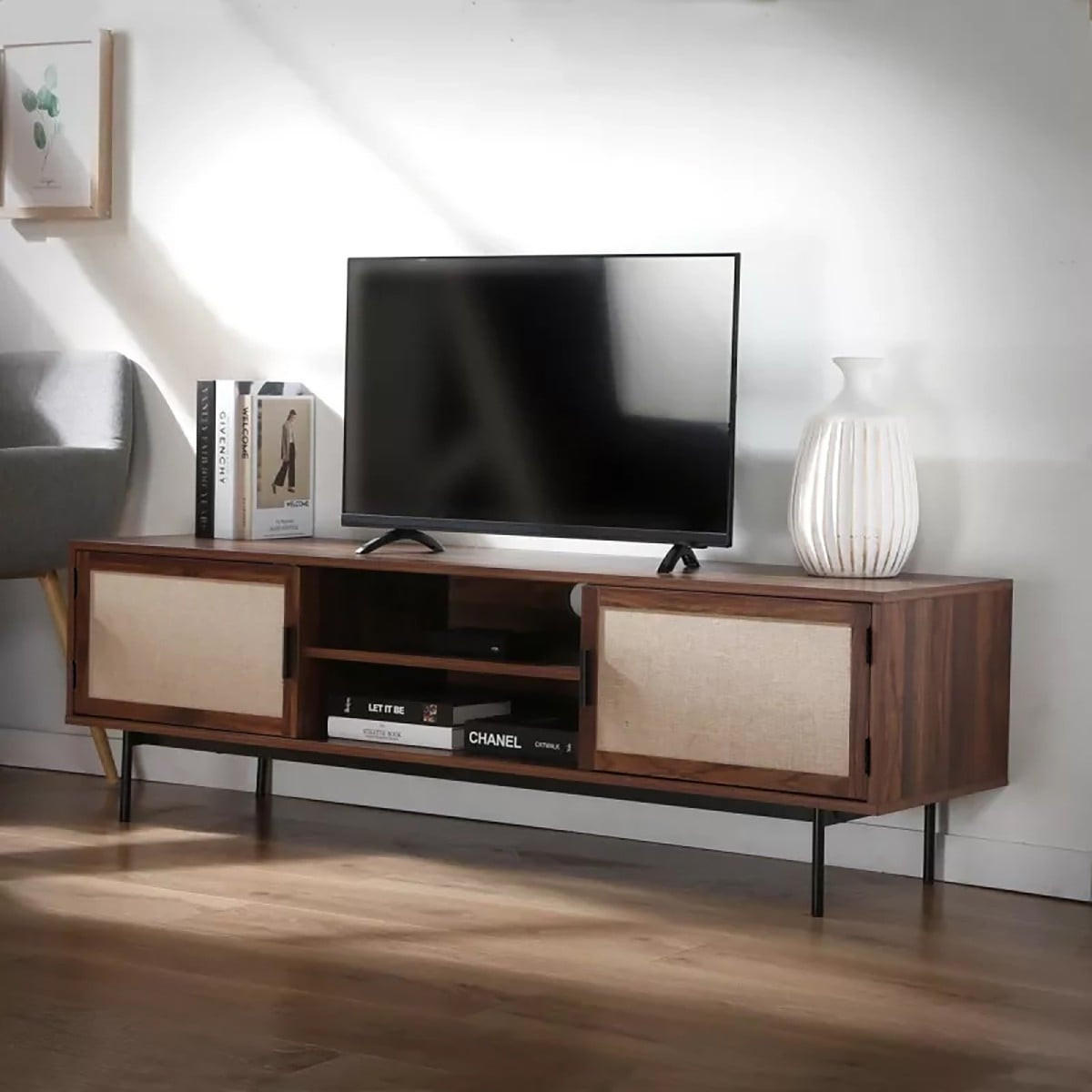 TV-MÖBEL in walnussdekor mit fronten aus stoff jetson 140/39,5/45 cm - Nussbaumfarben, Holzwerkstoff (39.5/45/47.5cm) - Calicosy