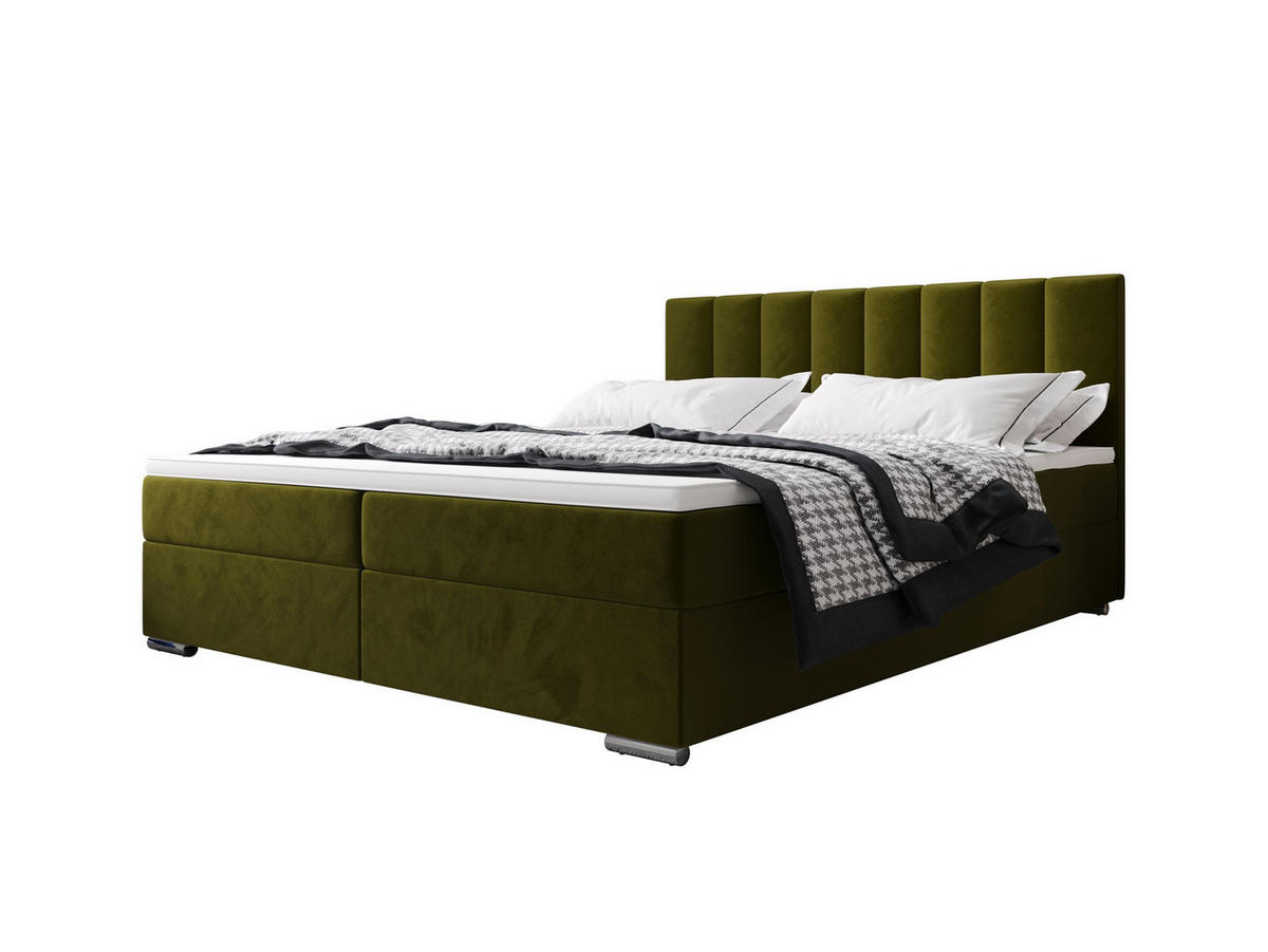 BOXBETT ZILANO 2 mit Matratze H3 und Topper 160x200 Itaka 65 - Grün, Holz/Textil (160/200cm) - Bedante