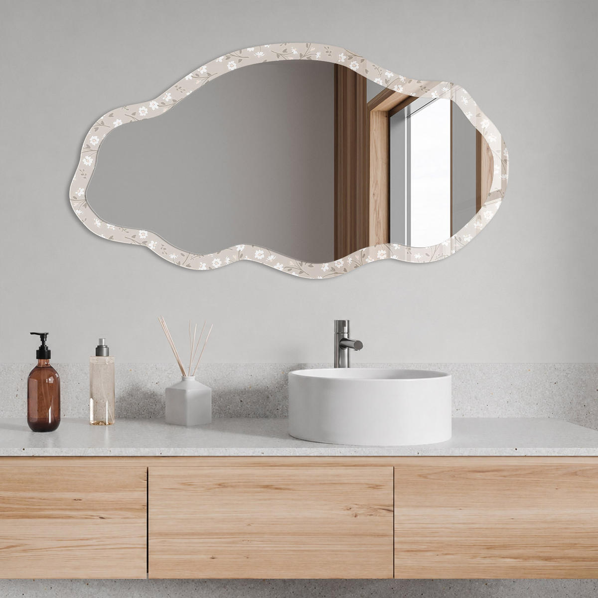 SPIEGEL 90x45 cm asymmetrisch mit Druck - Florale Leichtigkeit - Transparent, Glas (45/90/0.4cm) - TULUP