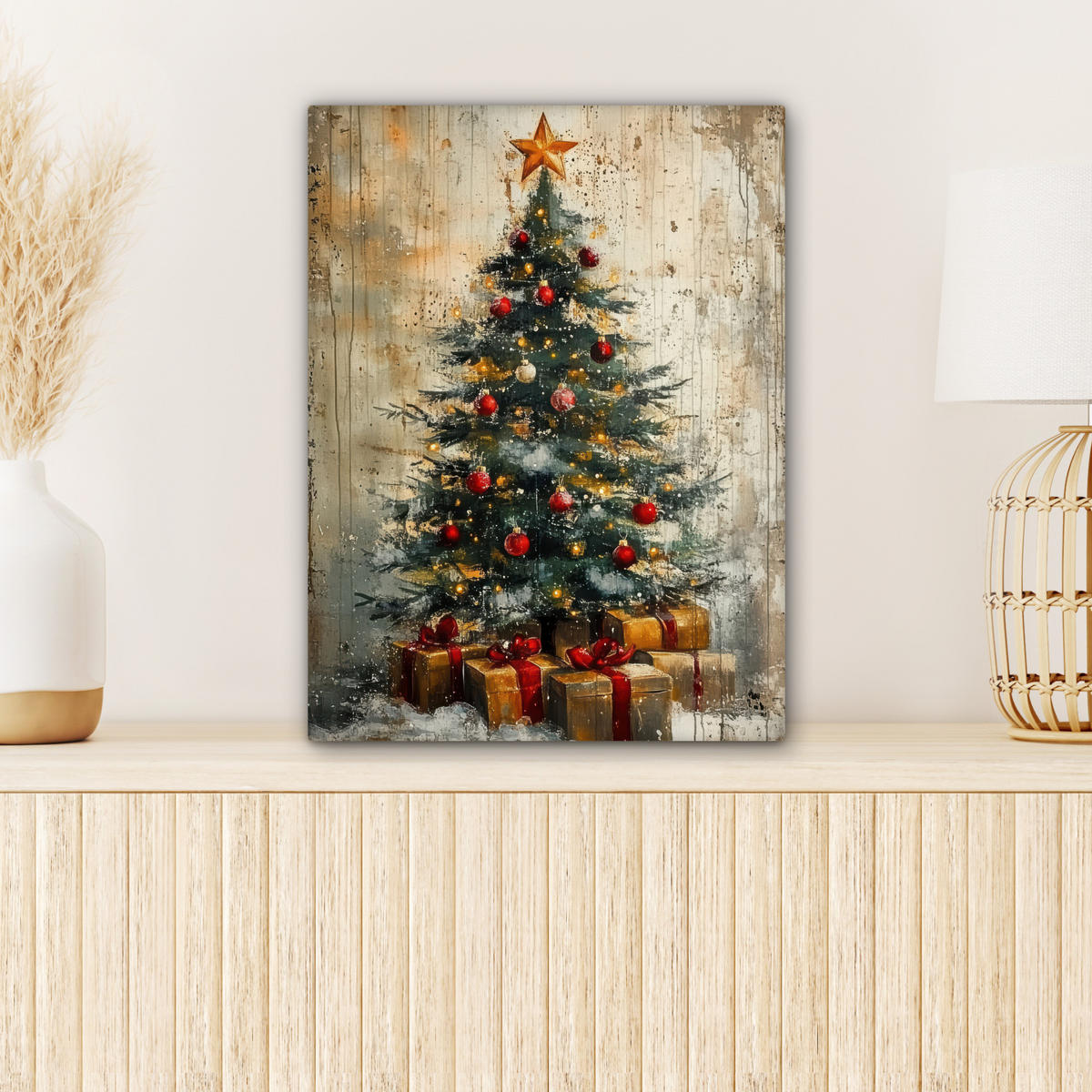 LEINWANDBILD Weihnachtsbaum - Vintage - Weihnachten - Geschenk 30x40 cm - Rostfarben, Textil (30/40cm) - MuchoWow