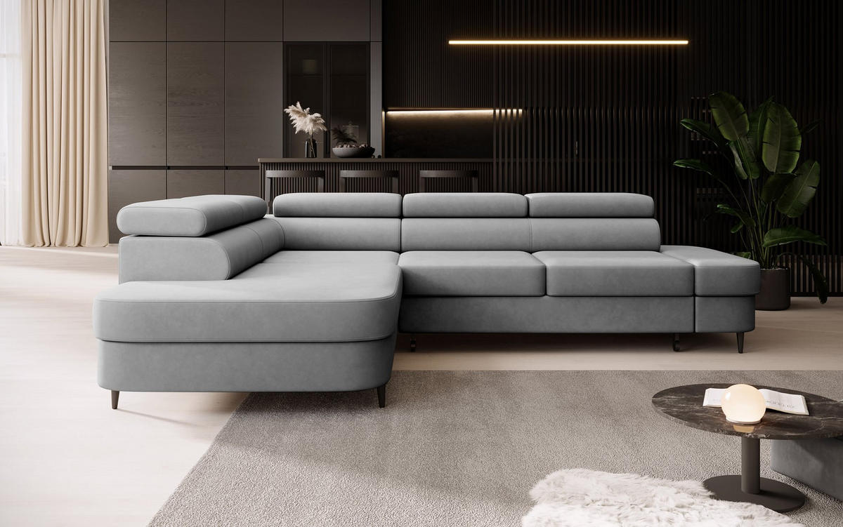 ECKSOFA Priam L-Form mit Schlaffunktion und Stauraum Modern Form Grau - Grau, Holz/Textil (275/203cm) - Muffo