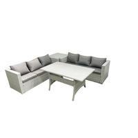 GARTENMÖBEL SET mit Esstisch,Beistelltisch Polyrattan Hellgrau 6-Sitzer - Hellgrau/Grau, Glas/Kunststoff - Fimous