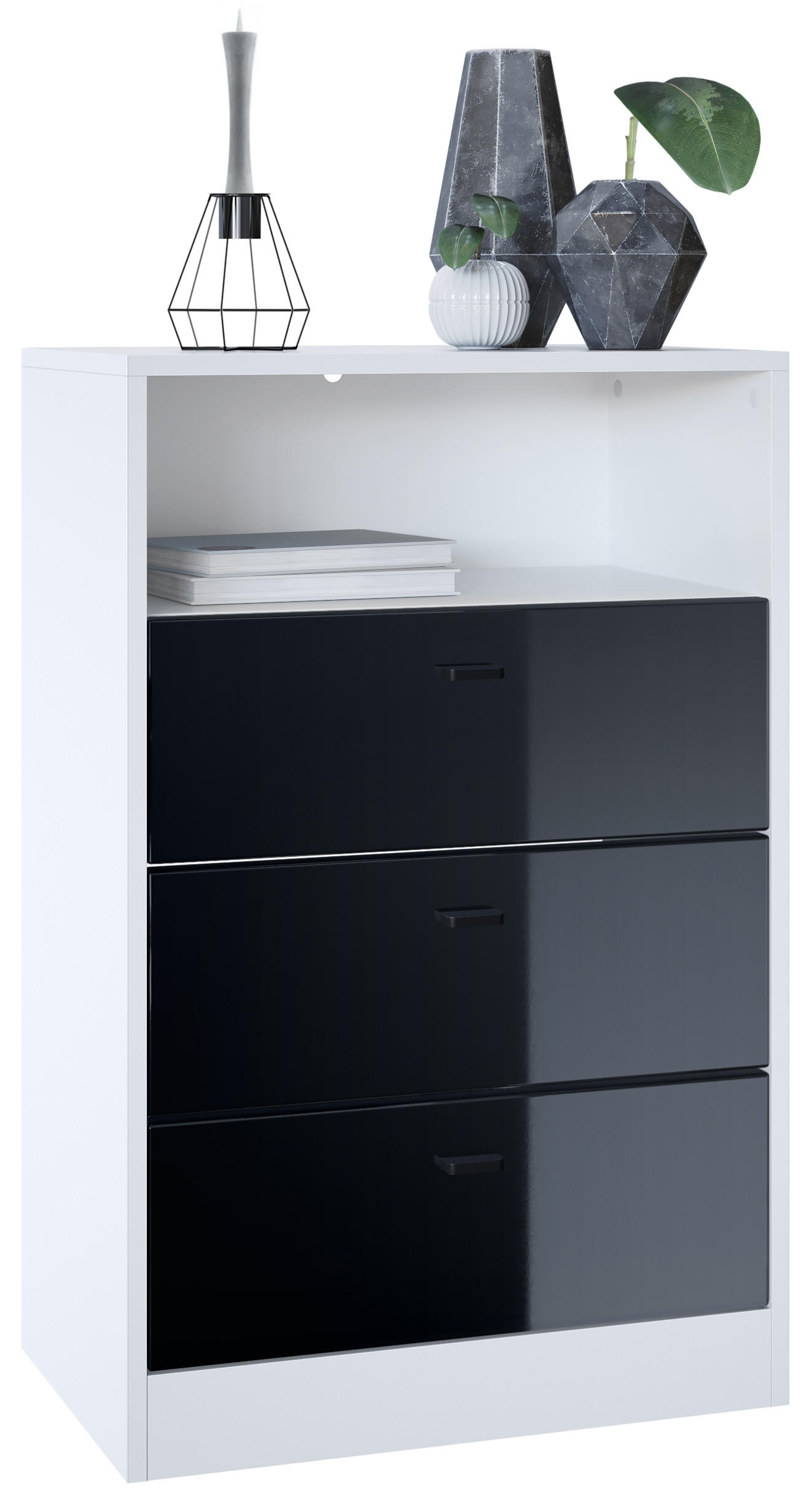 Vladon Kommode Schwarz Hochglanz 56x86.5x36 cm