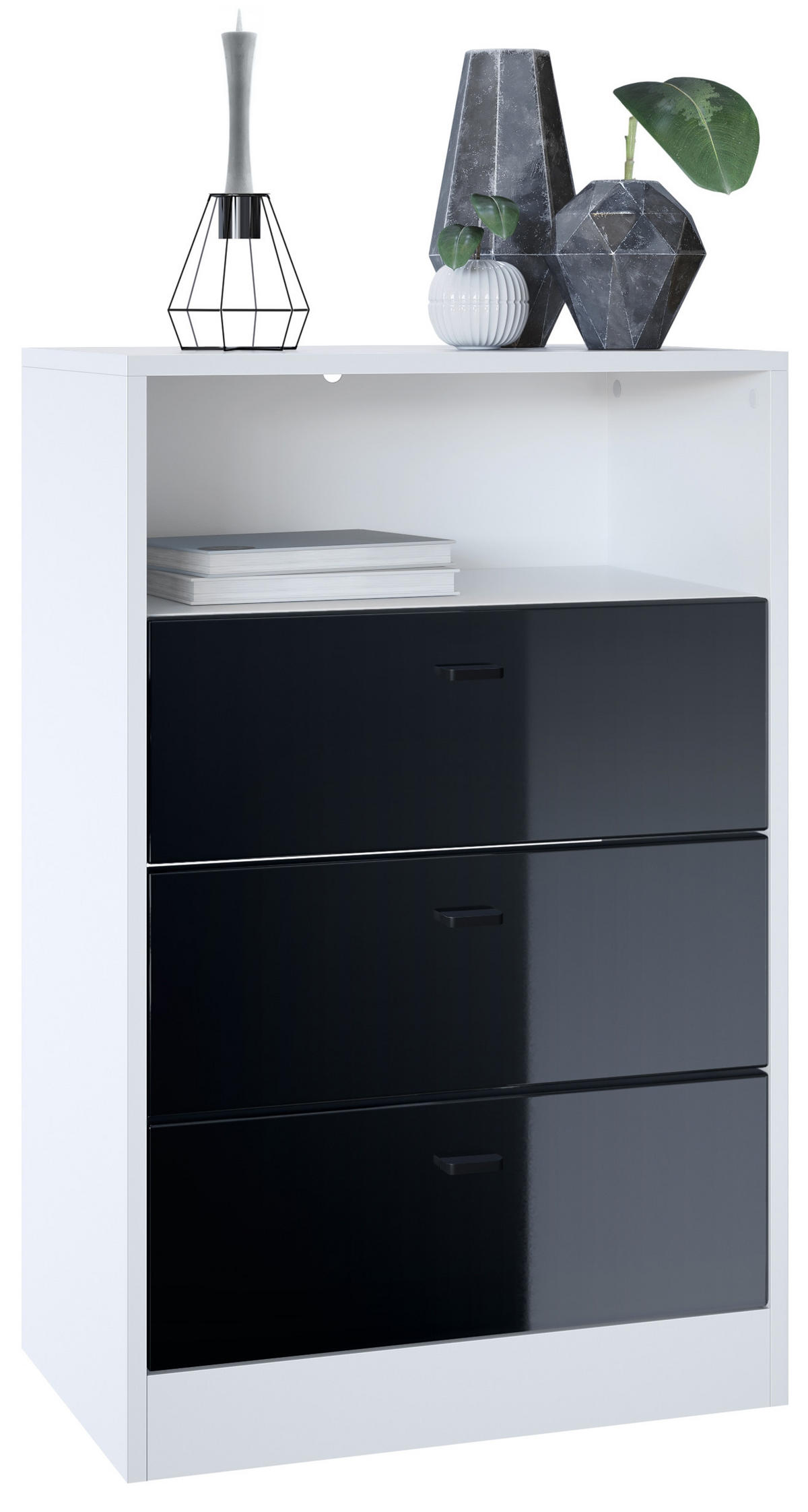 KOMMODE Pino Fronten in Schwarz Hochglanz - Schwarz Hochglanz, Holzwerkstoff (56/86.5/36cm) - Vladon