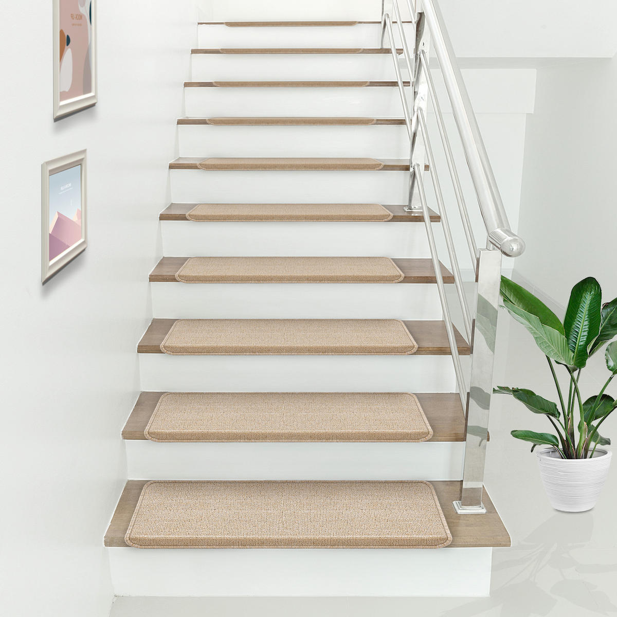 STUFENMATTEN-SET 15 TLG. - Beige, Kunststoff (24/65/0.7cm) - [en.casa]