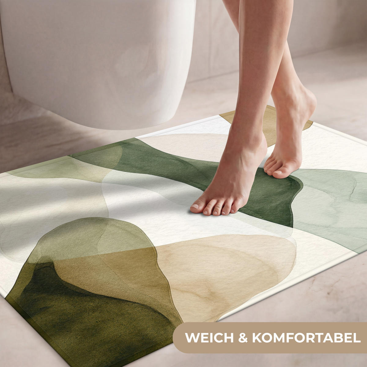 WC-VORLEGER Japandi - Abstrakt - Grün Toilettenteppich 90x60 cm - Grün, Kunststoff/Textil (90/1cm) - OnlyWow