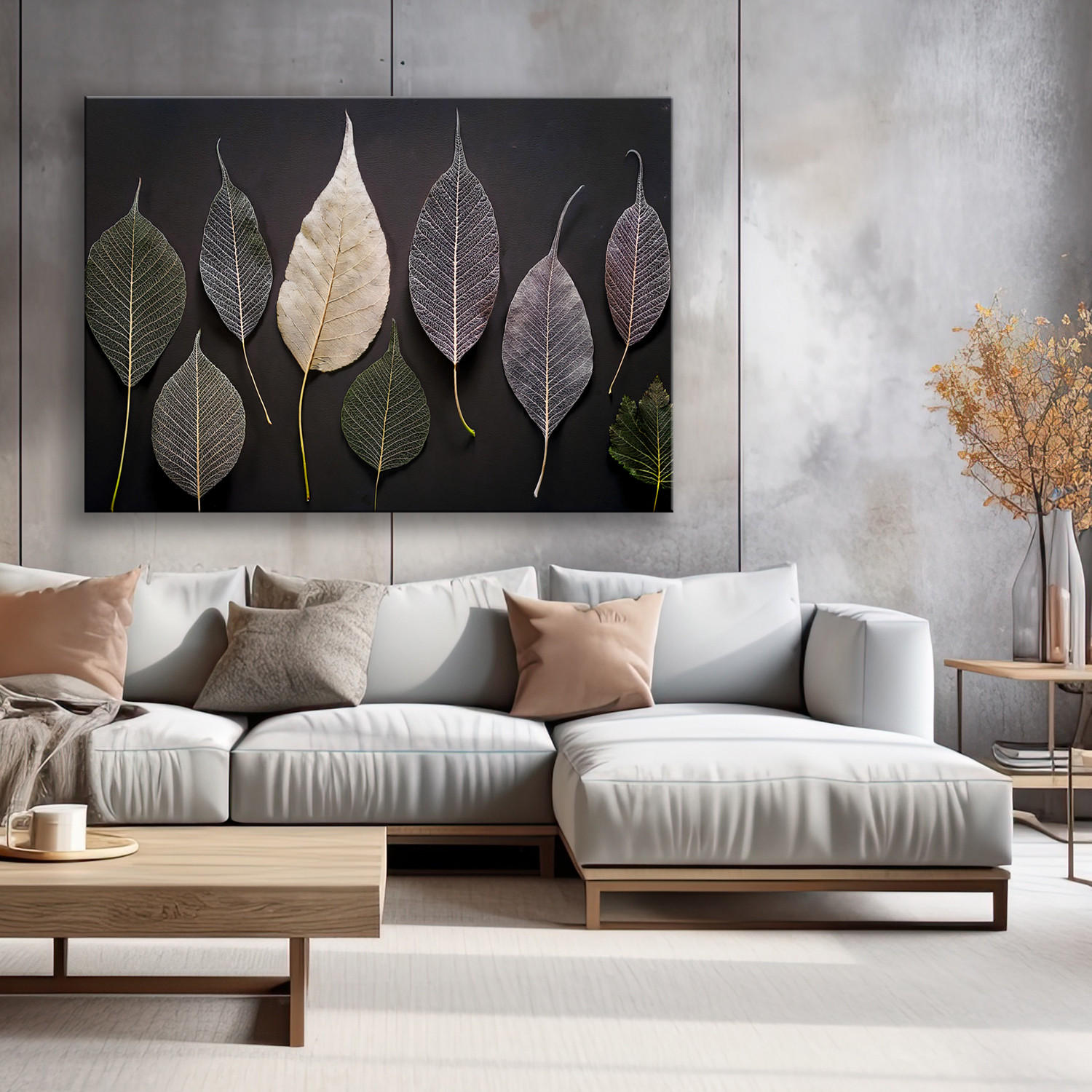 WANDBILD minimalismus hinterlässt glamourpflanzen - Grau, Textil (60/40cm) - Feeby