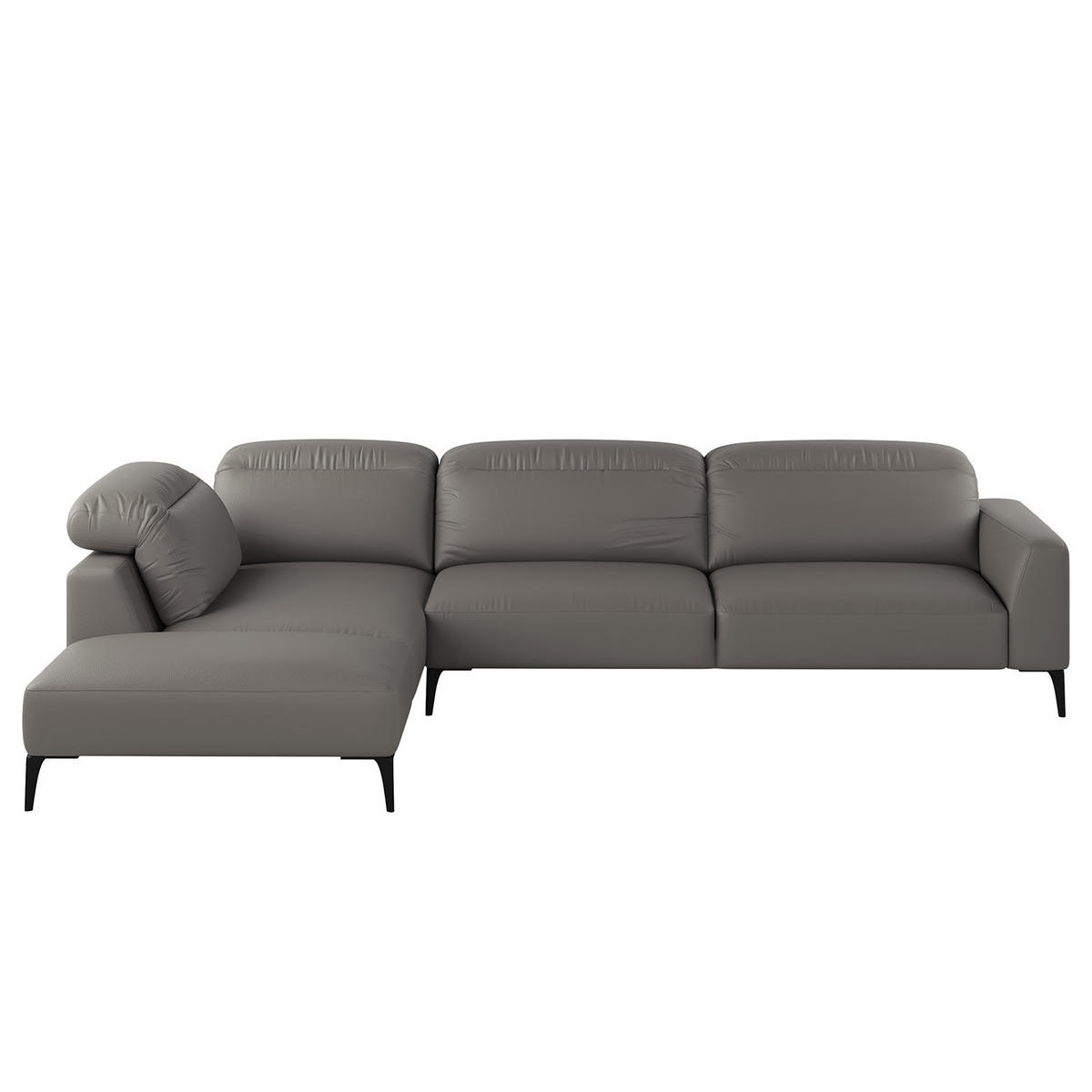 ECKSOFA mit Ottomane - Schwarz/Grau, Leder/Metall (325/238cm) - home24