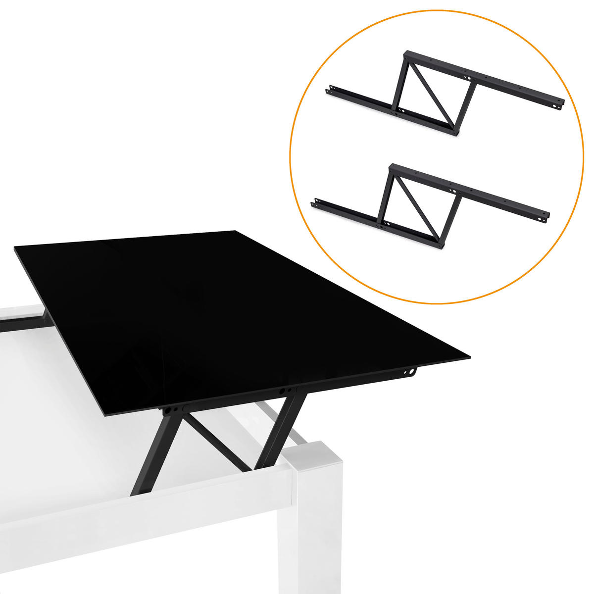 HEBEVORRICHTUNGEN für Couchtische, ermöglicht das Anheben des Tisches um 192mm, Stahl, Schwarz lackiert - Schwarz, Metall (42.5/2.1/4cm) - EMUCA