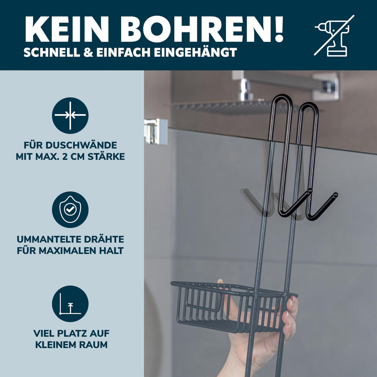 DUSCHREGAL, schwarz - Schwarz, Metall (18.5/70/20cm) - bremermann