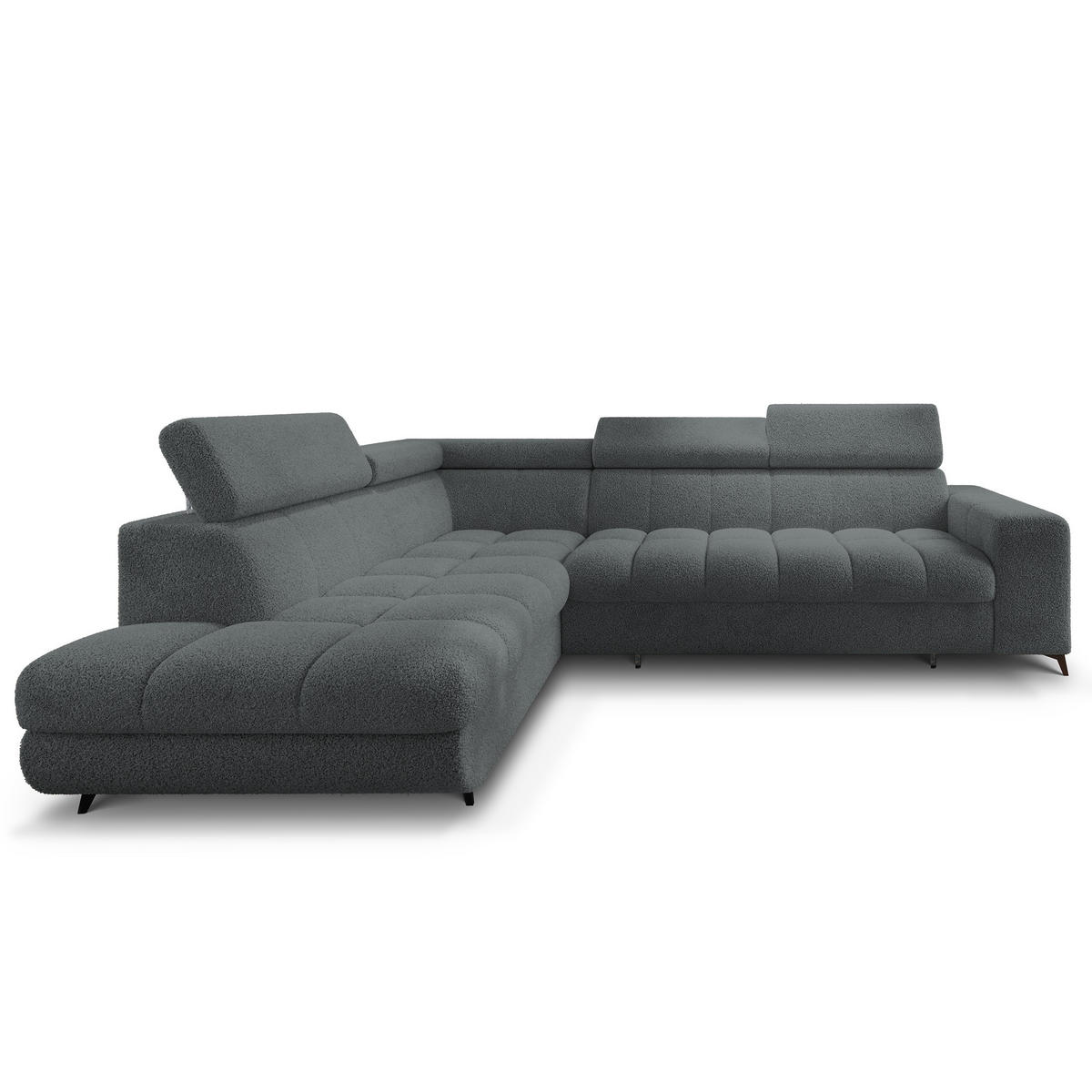 ECKSOFA MORIVA Q L-S Grau Boucle-Stoff mit Schlaffunktion - Grau, Holzwerkstoff/Textil (253/190cm) - MASSENO