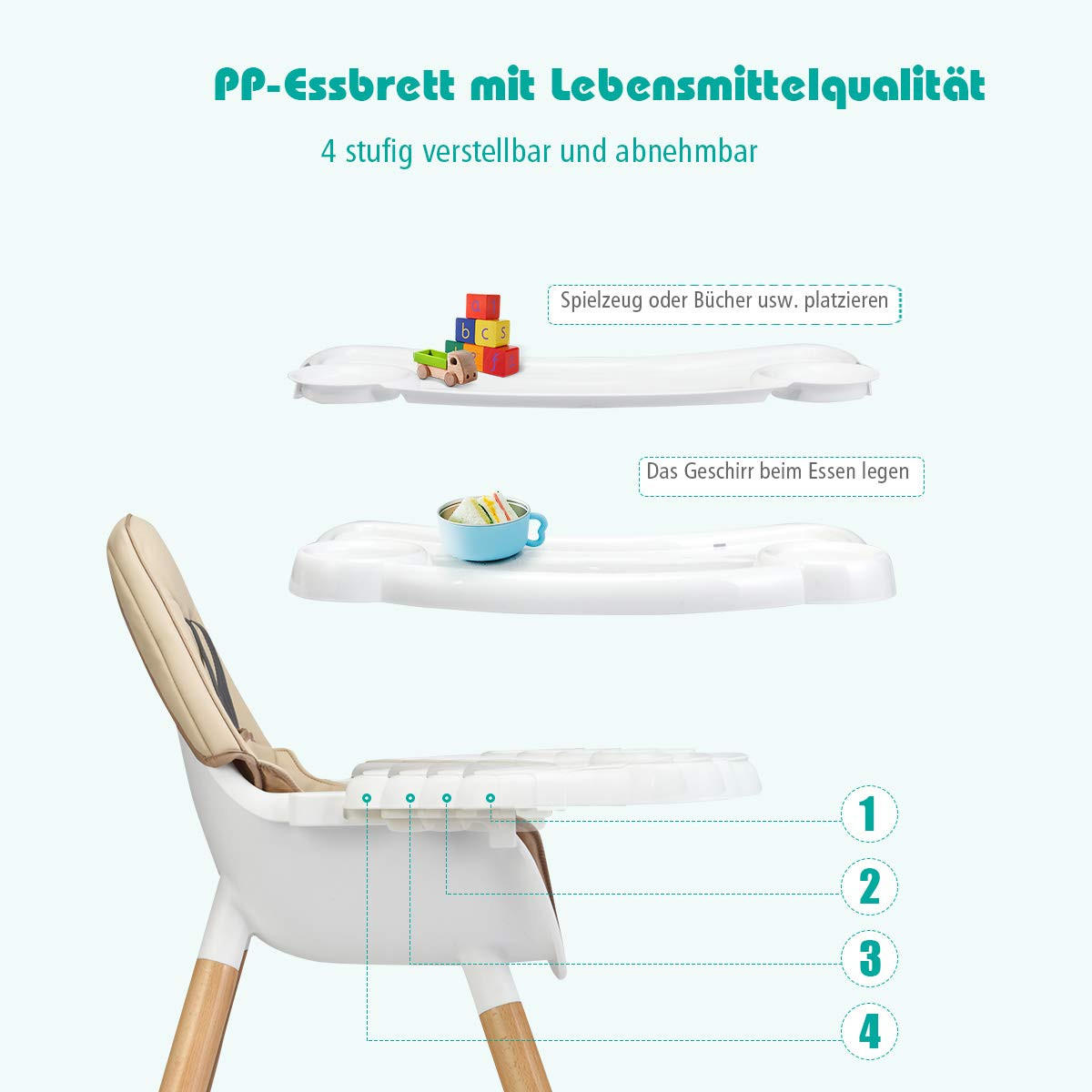 BABYHOCHSTUHL Khaki - Braun, Kunststoff (62/100/62cm) - COSTWAY