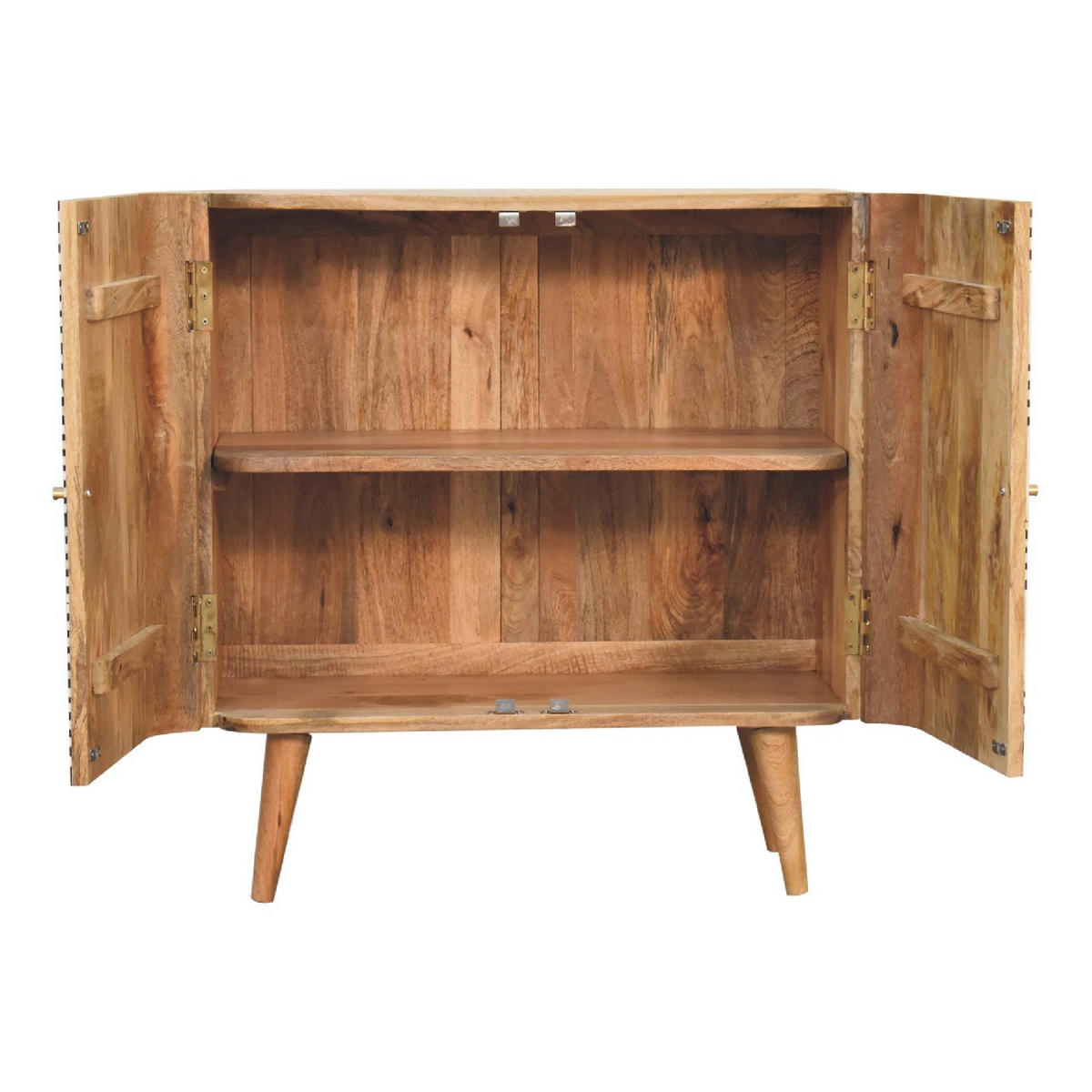 SCHRANK Edessa Knocheneinlage, 2 Türen und 2 Regale, Mehrfarbig - Hellbraun/Messingfarben, Mangoholz/Holz (75/80/35cm) - Artisan Furniture