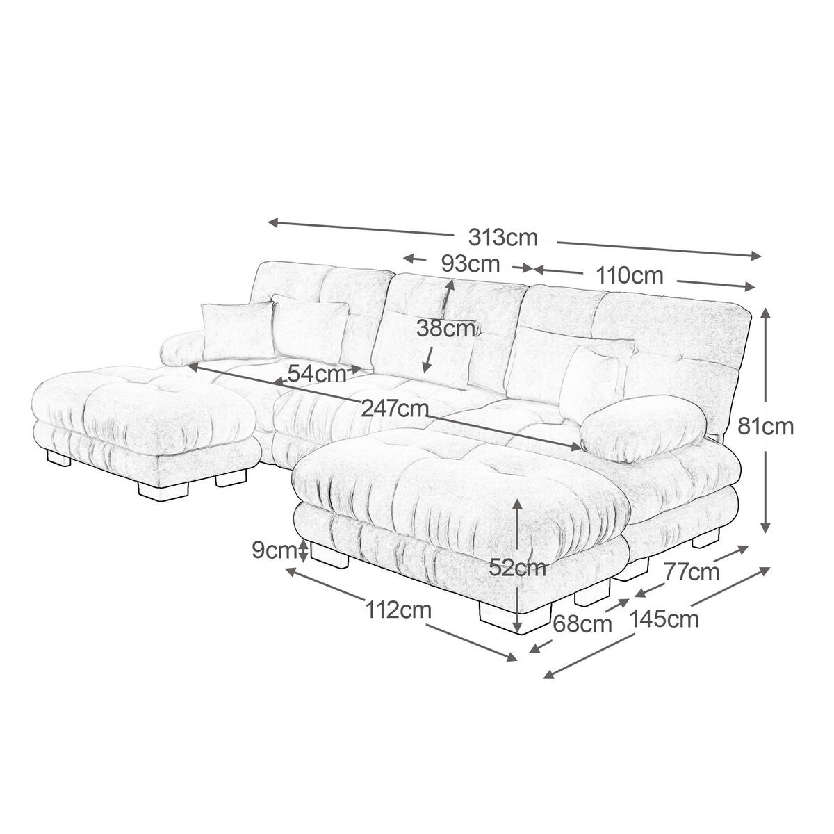 WOHNLANDSCHAFT Chenille Hellbraun mit Ottomans - Hellbraun, Textil (313/81/145cm) - WISHDOR