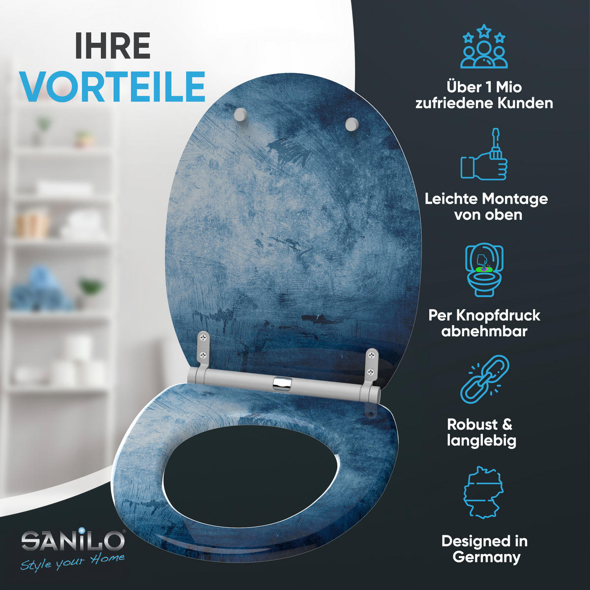 WC-SITZ mit Absenkautomatik & Top Fix Solium - Blau, Holzwerkstoff (37.7/5.5/48cm) - Sanilo