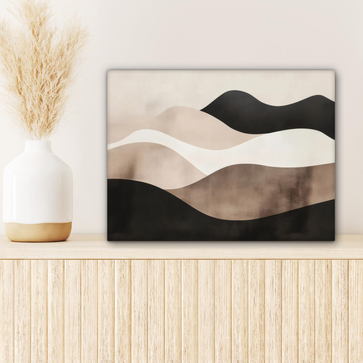 LEINWANDBILD Abstrakt - Landschaft - Wellen - Cremefarben 40x30 cm - Cappuccino, Textil (40/30cm) - MuchoWow